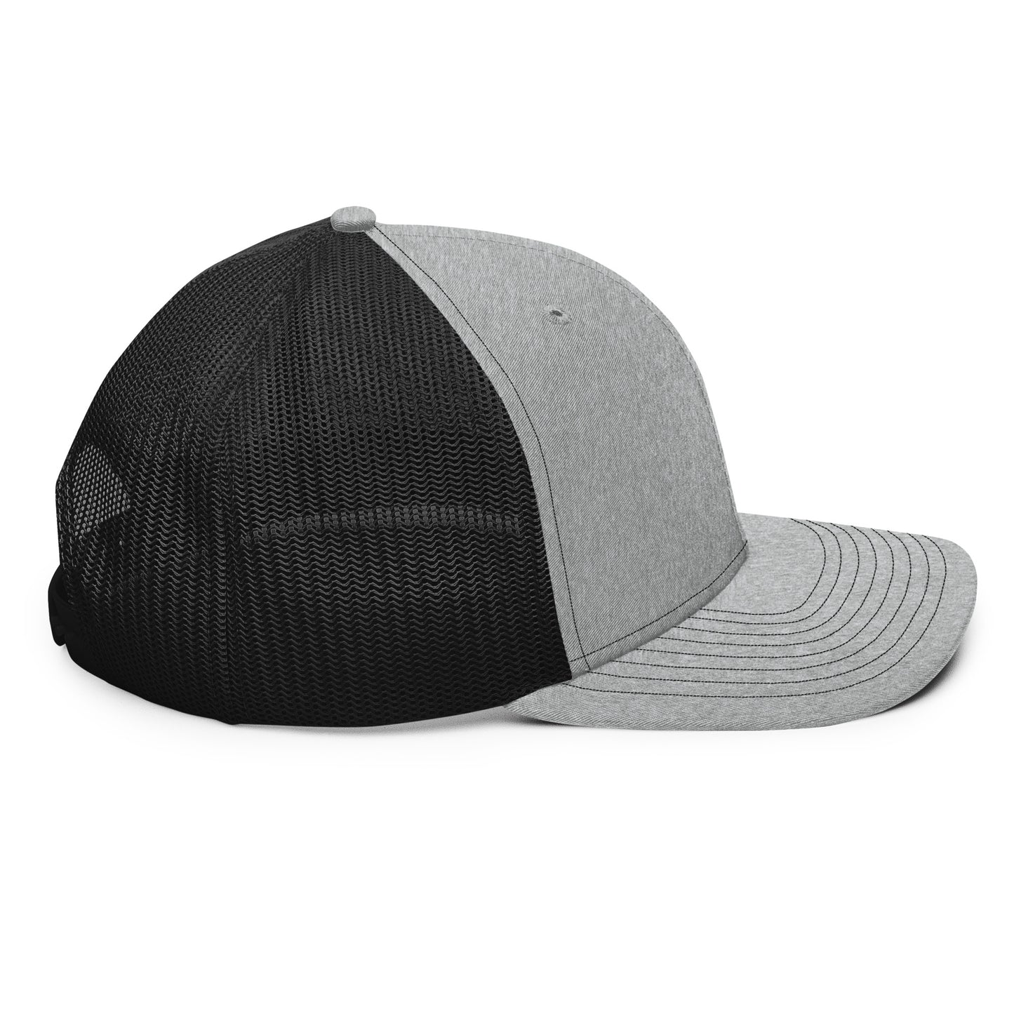 a black and grey hat on a white background