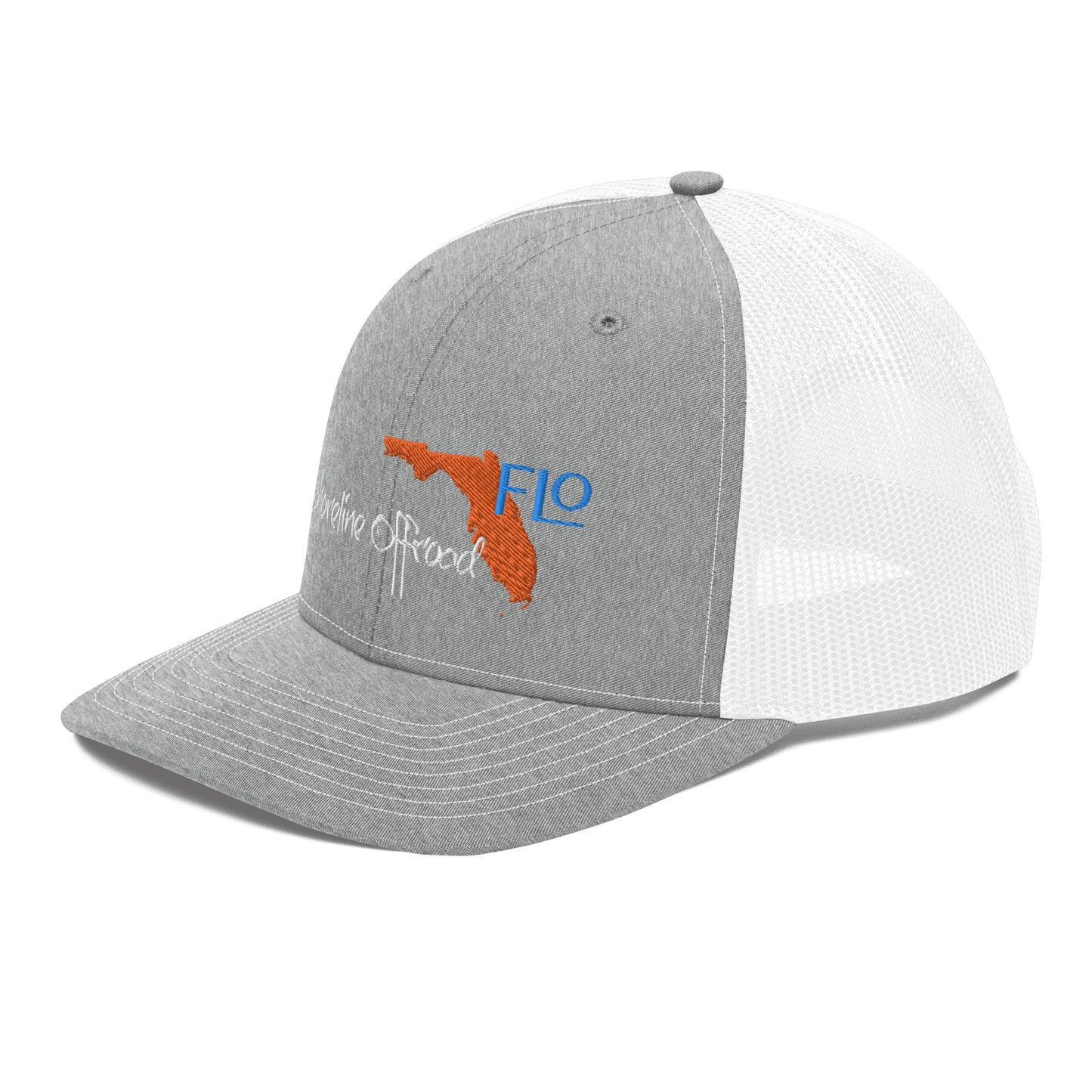 a gray and white hat with the word florida on it