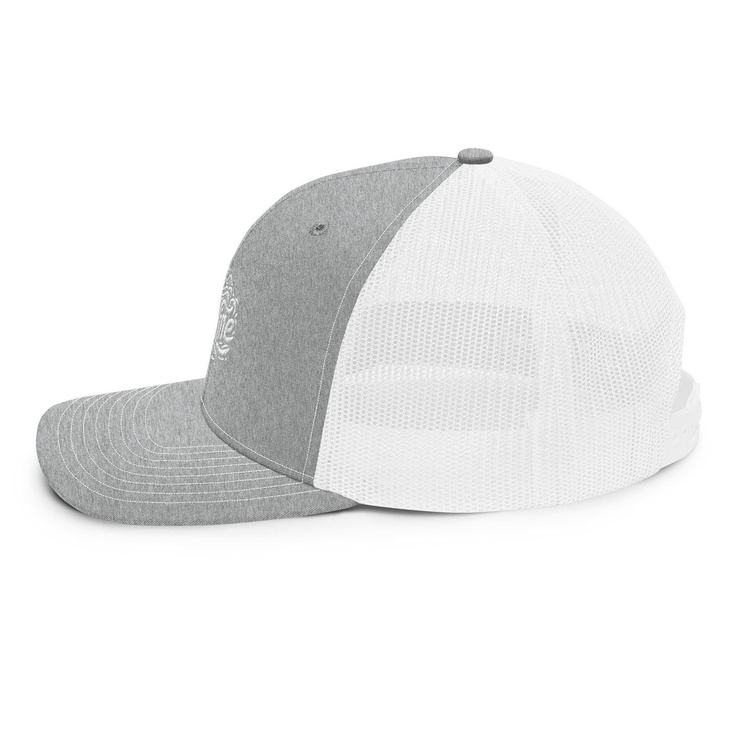 a white and grey hat on a white background