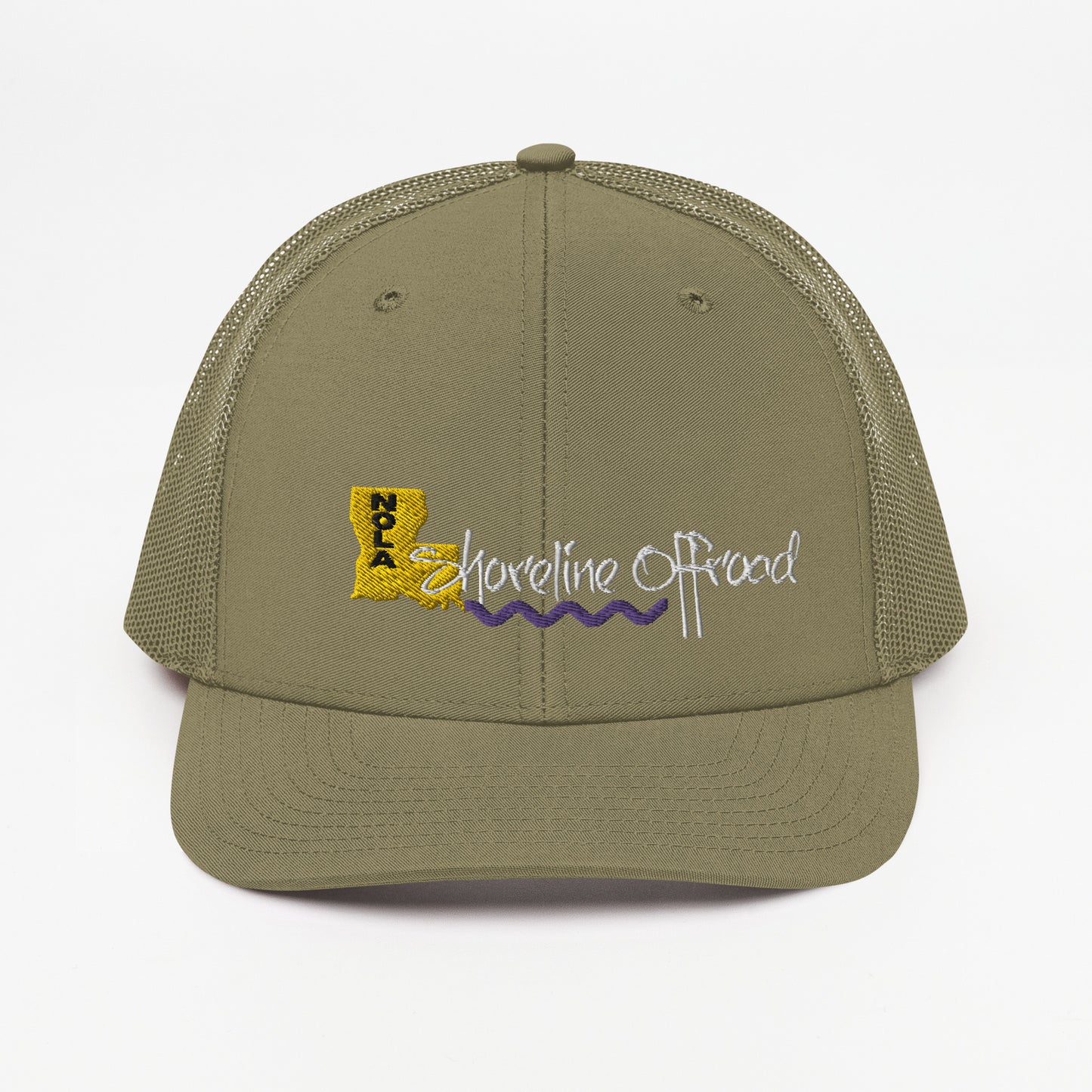 a khaki trucker hat with the words nashville on it