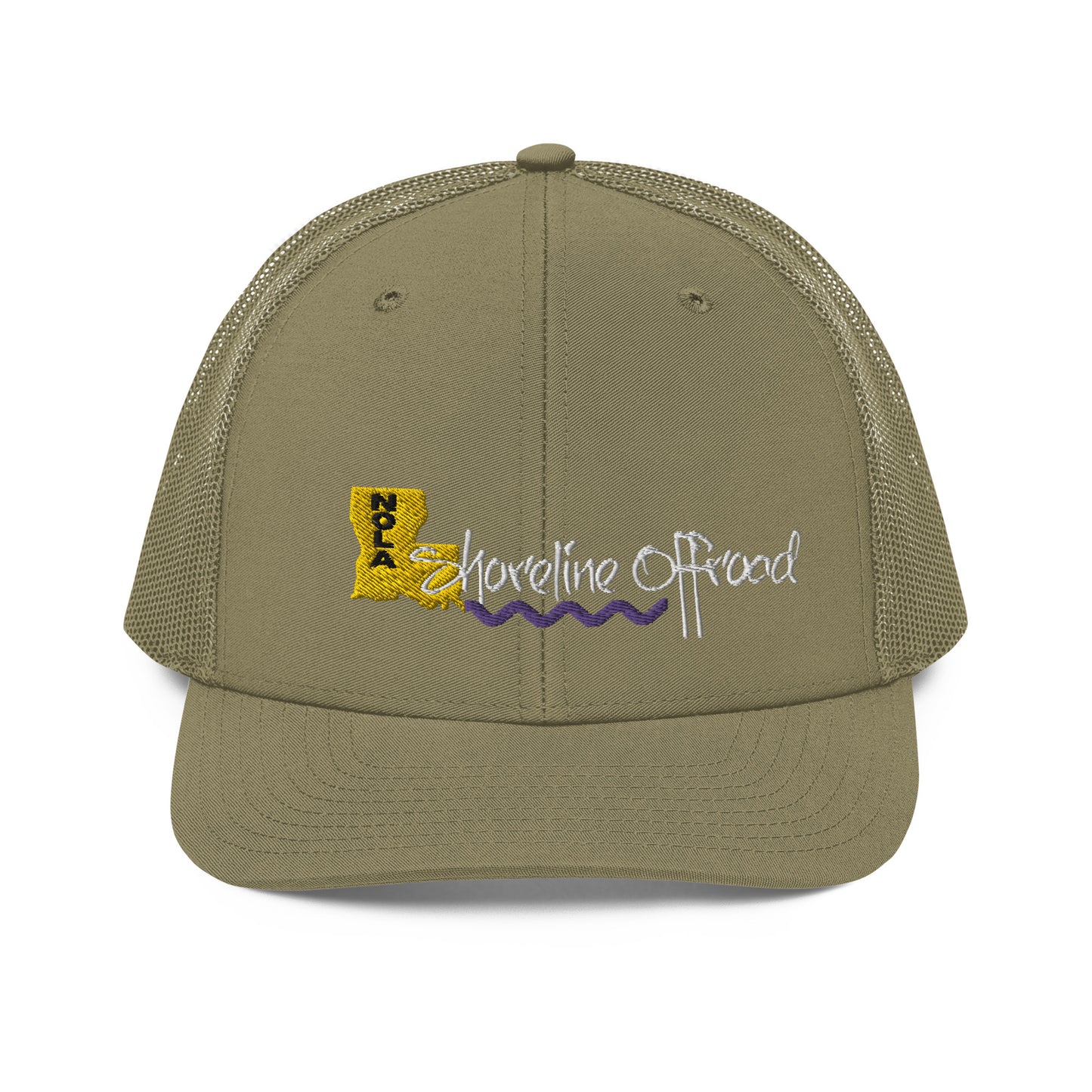 a khaki trucker hat with the words nashville on it