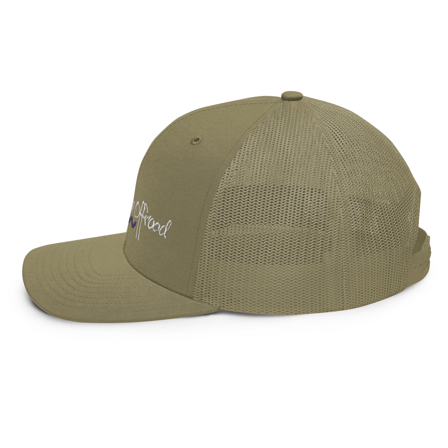 a khaki colored hat with the word good on it