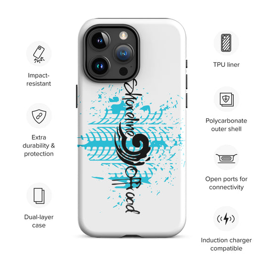 a white phone case with a blue design on it