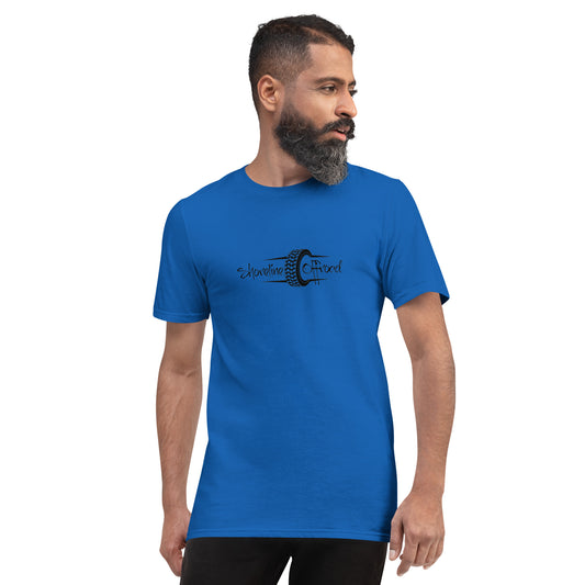 a man with a beard wearing a blue t - shirt