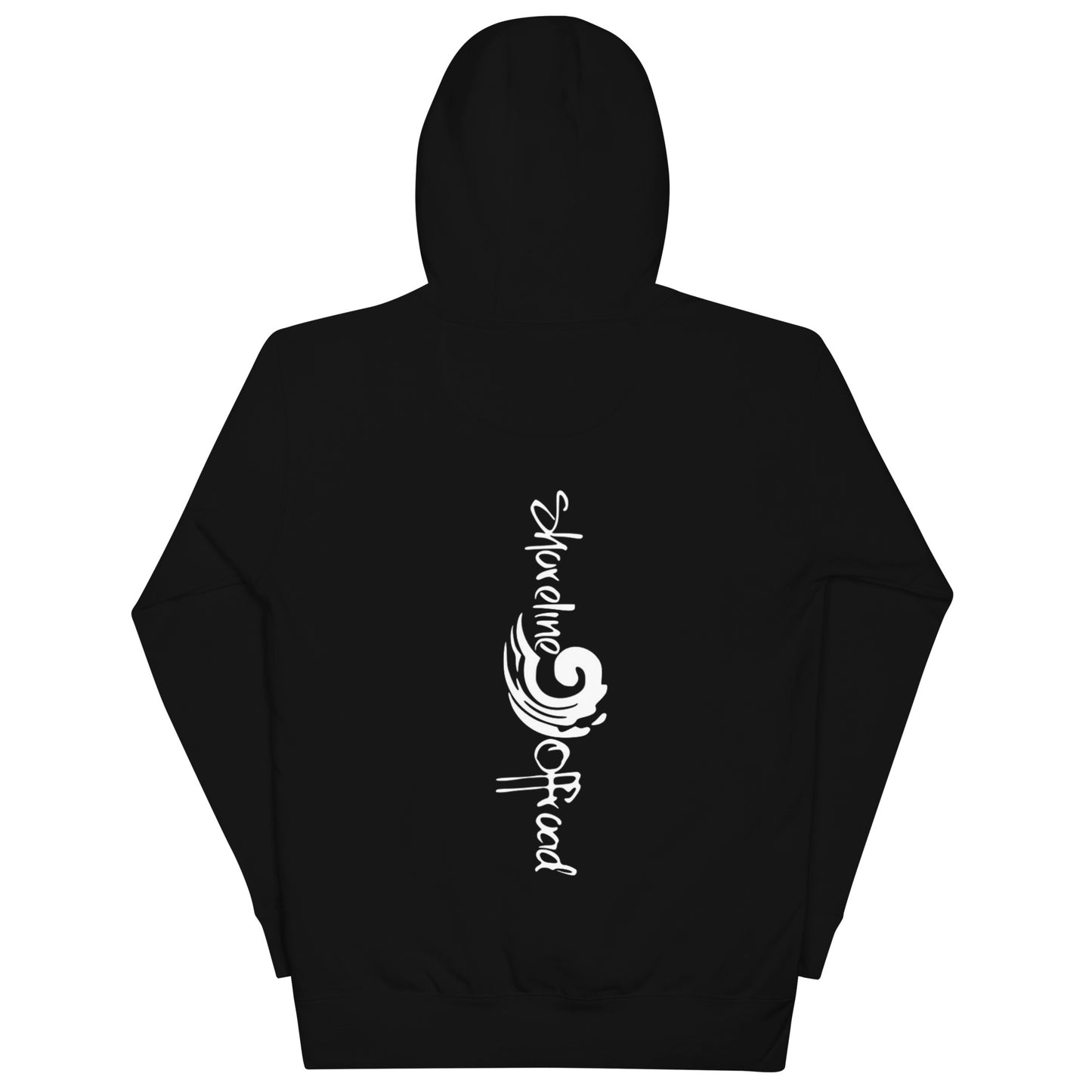 a black hoodie with a white design on it