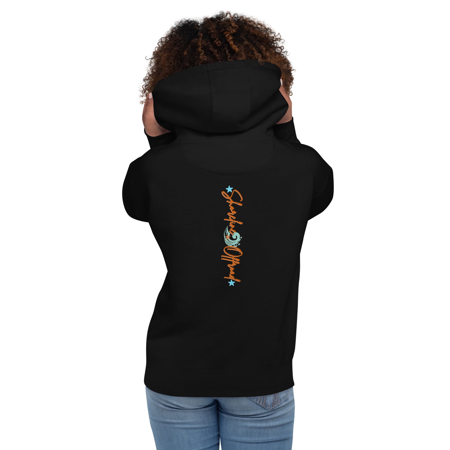 a woman wearing a black hoodie with the word hope on it