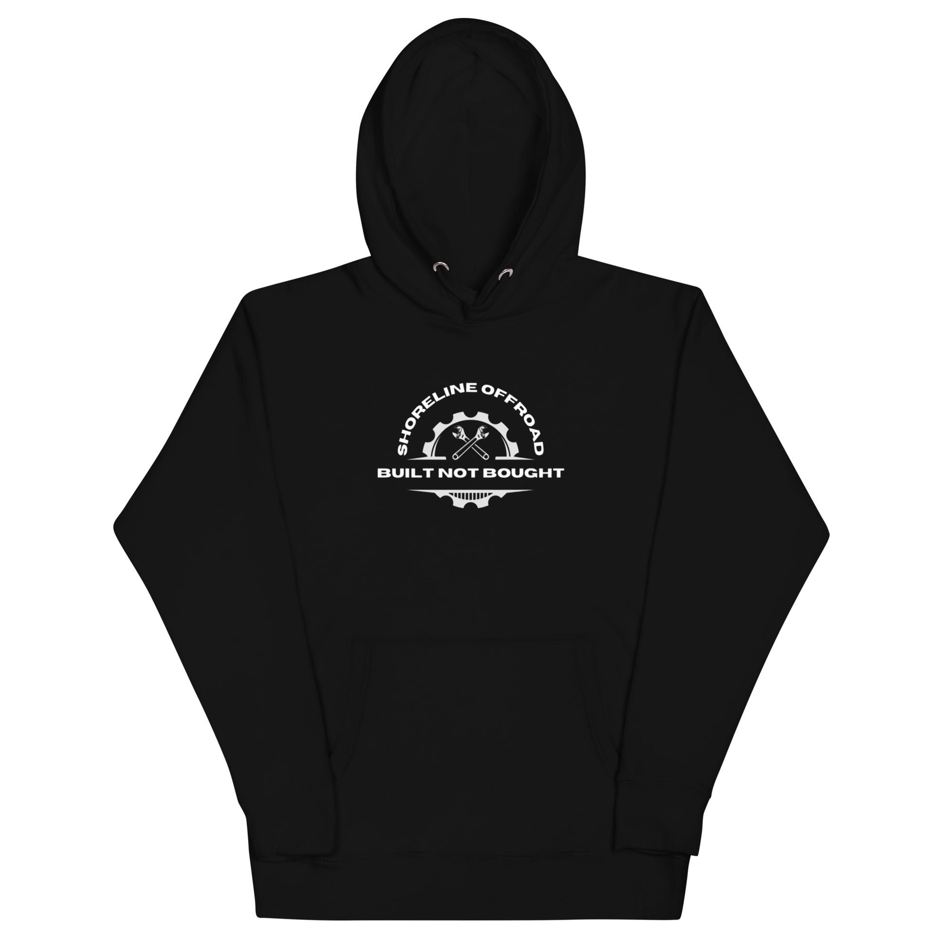 a black hoodie with a white logo on it