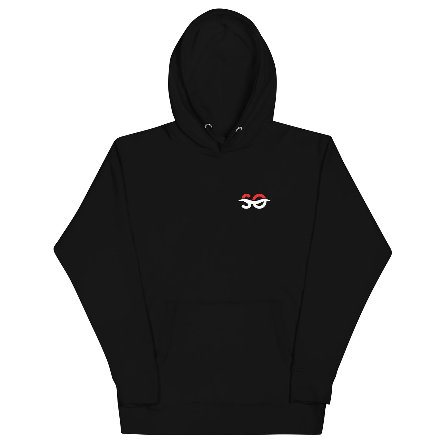 a black hoodie with a red eye on it