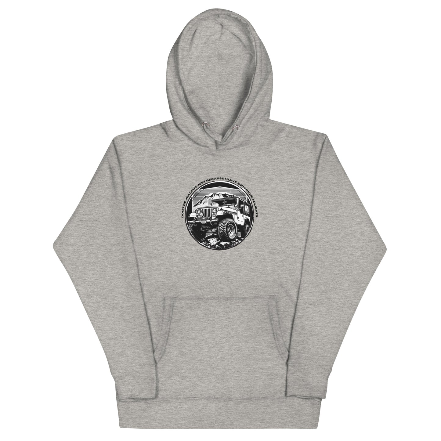 a gray hoodie with a black and white image of a truck
