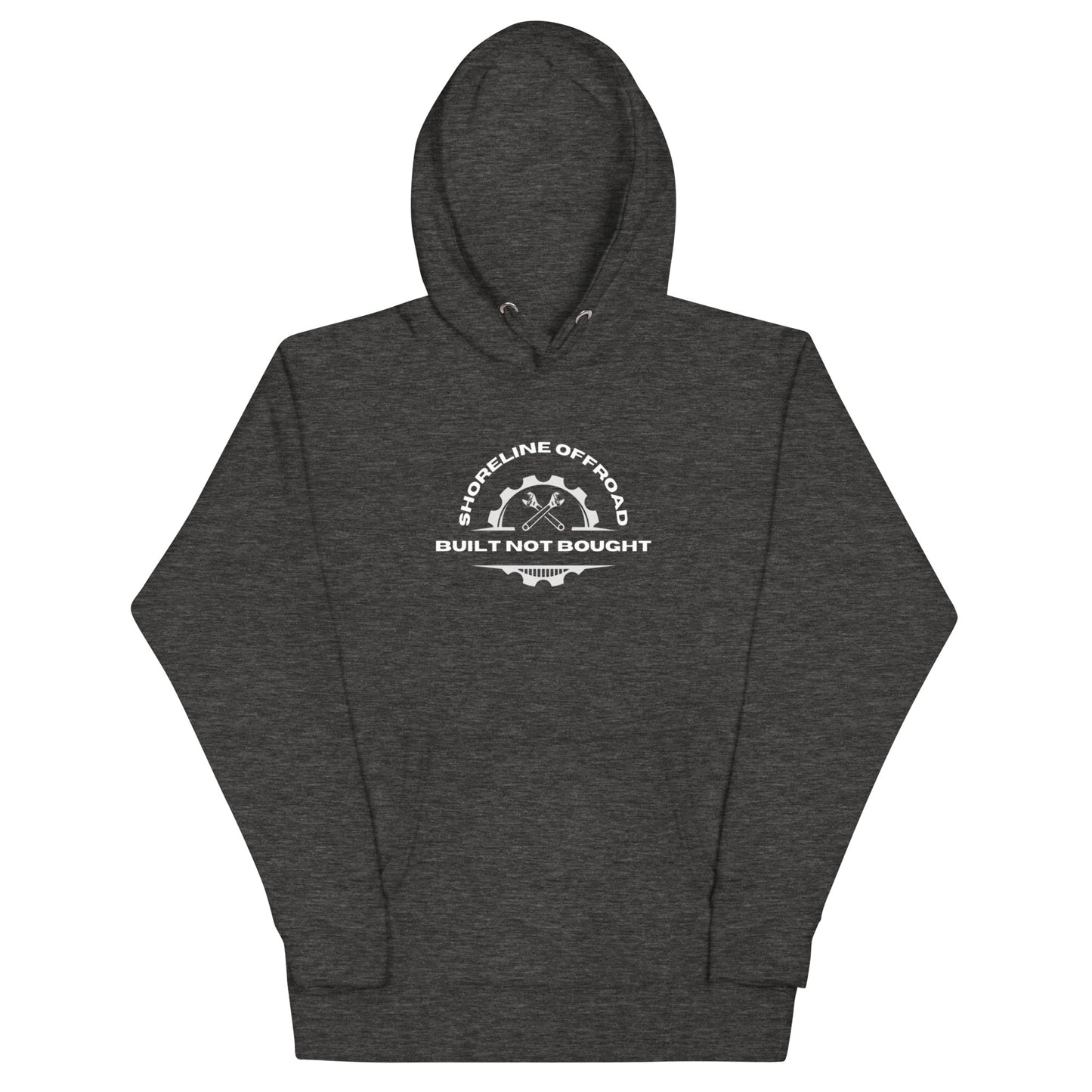 a dark hoodie with a white logo on it