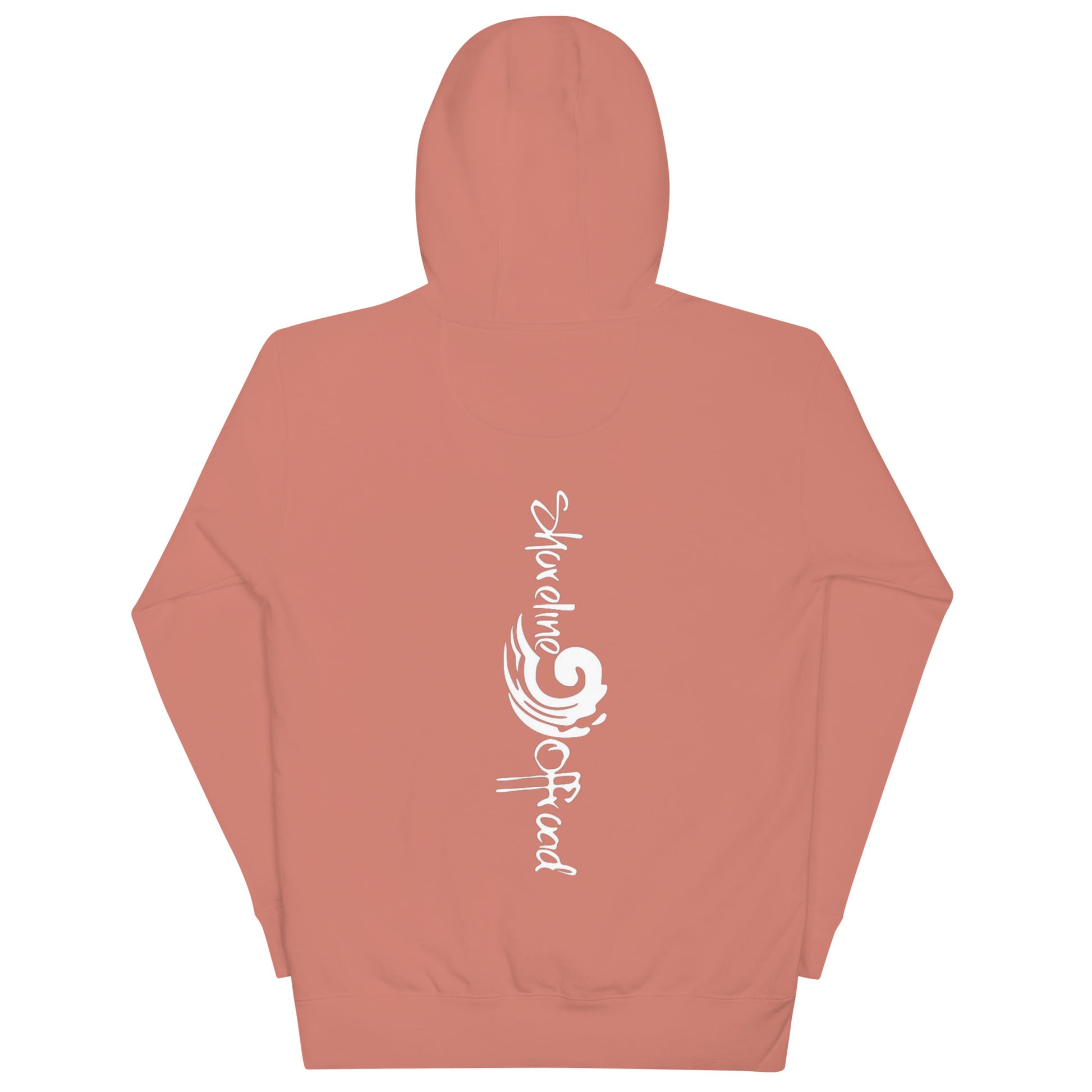 a pink hoodie with a white logo on it