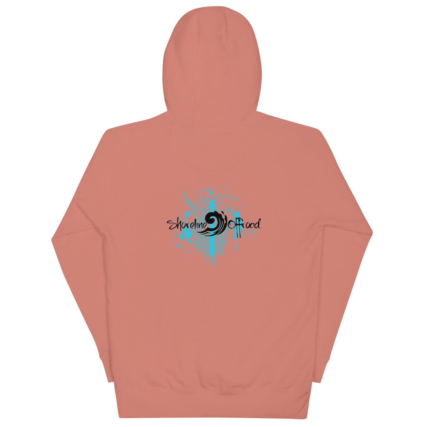 a pink hoodie with a black and blue design on it