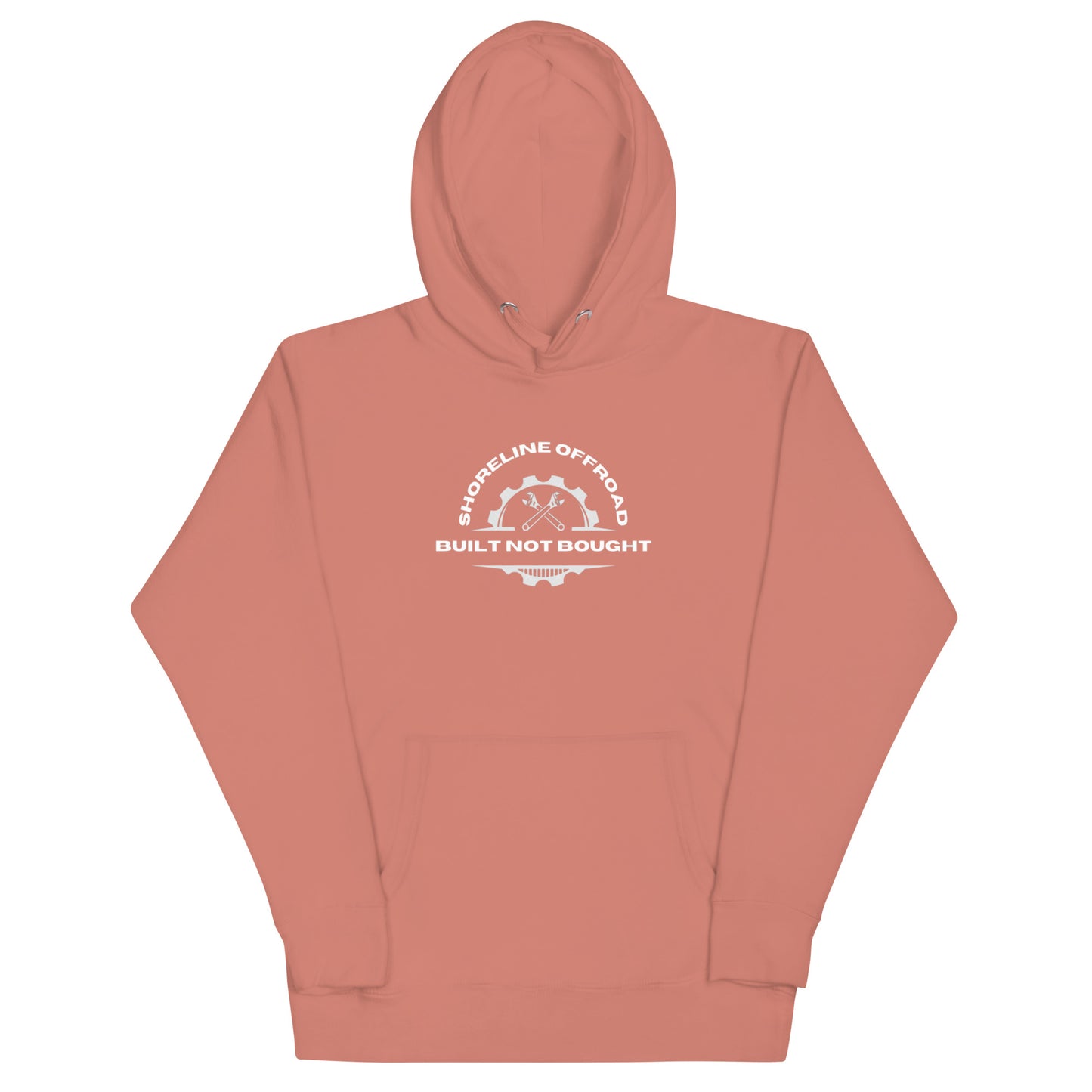 a pink hoodie with a white logo on it