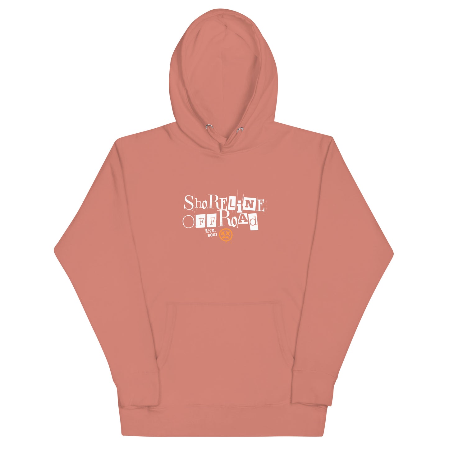 a pink hoodie with a white print on it