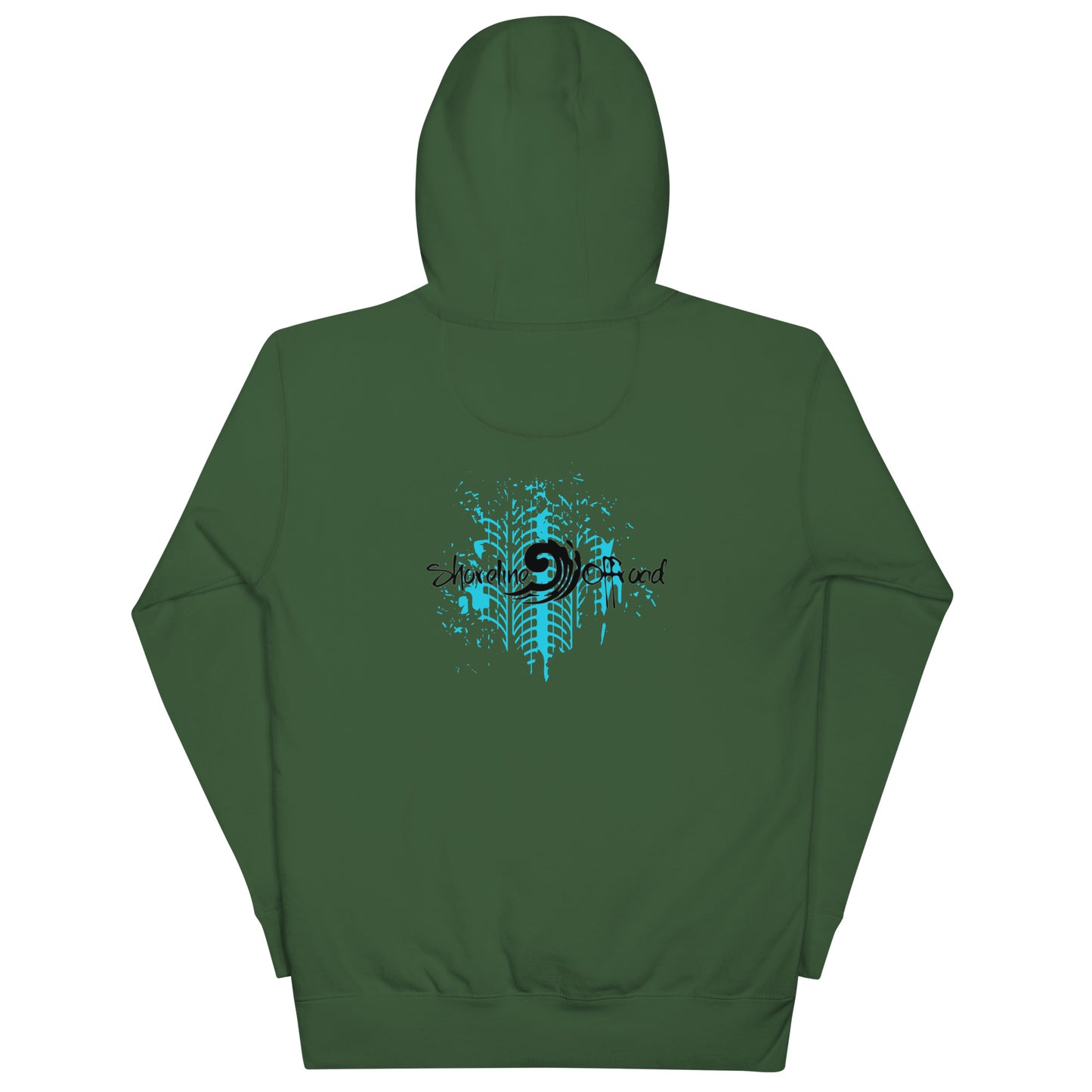 a green hoodie with a blue design on it