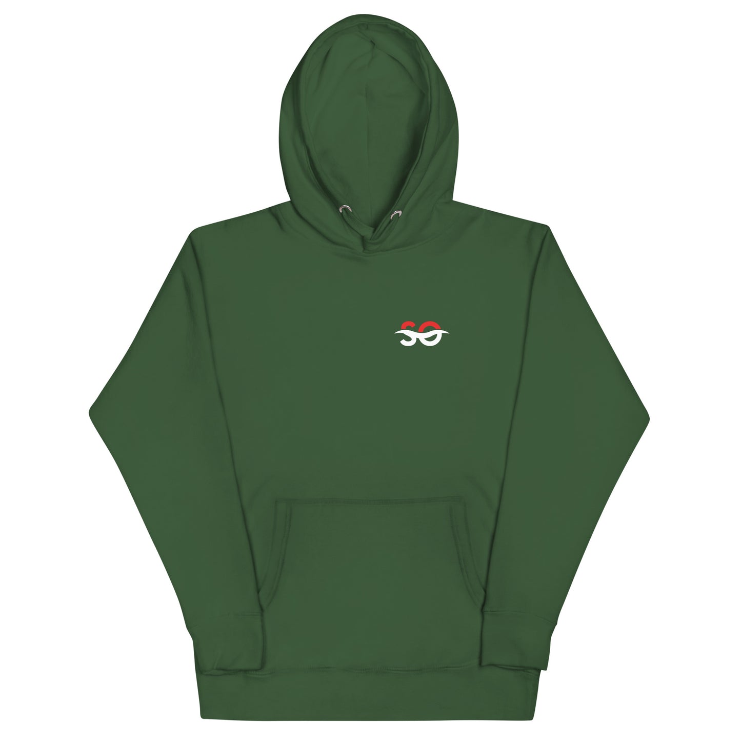 a green hoodie with a red eye on it