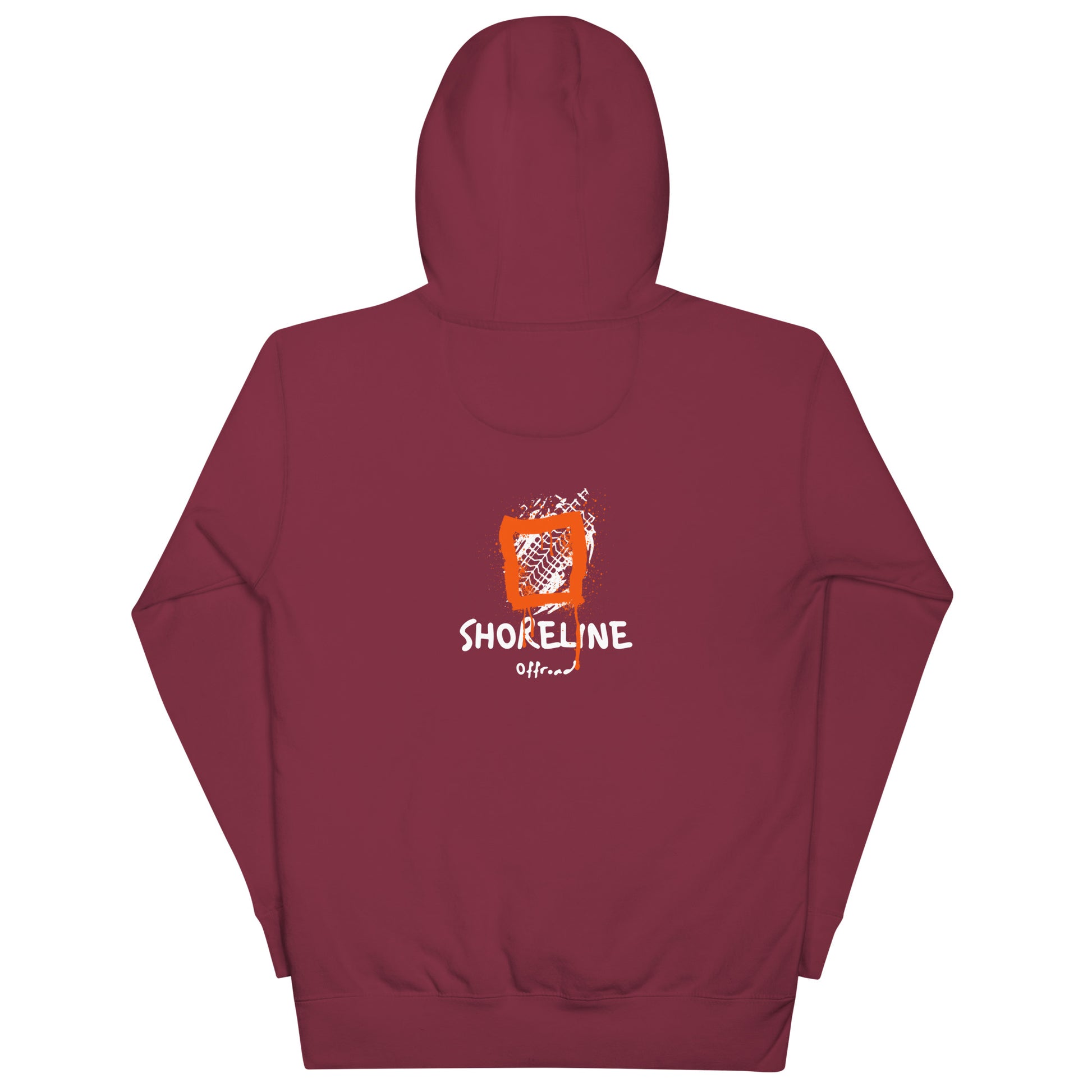 a maroon hoodie with the words shoreline on it