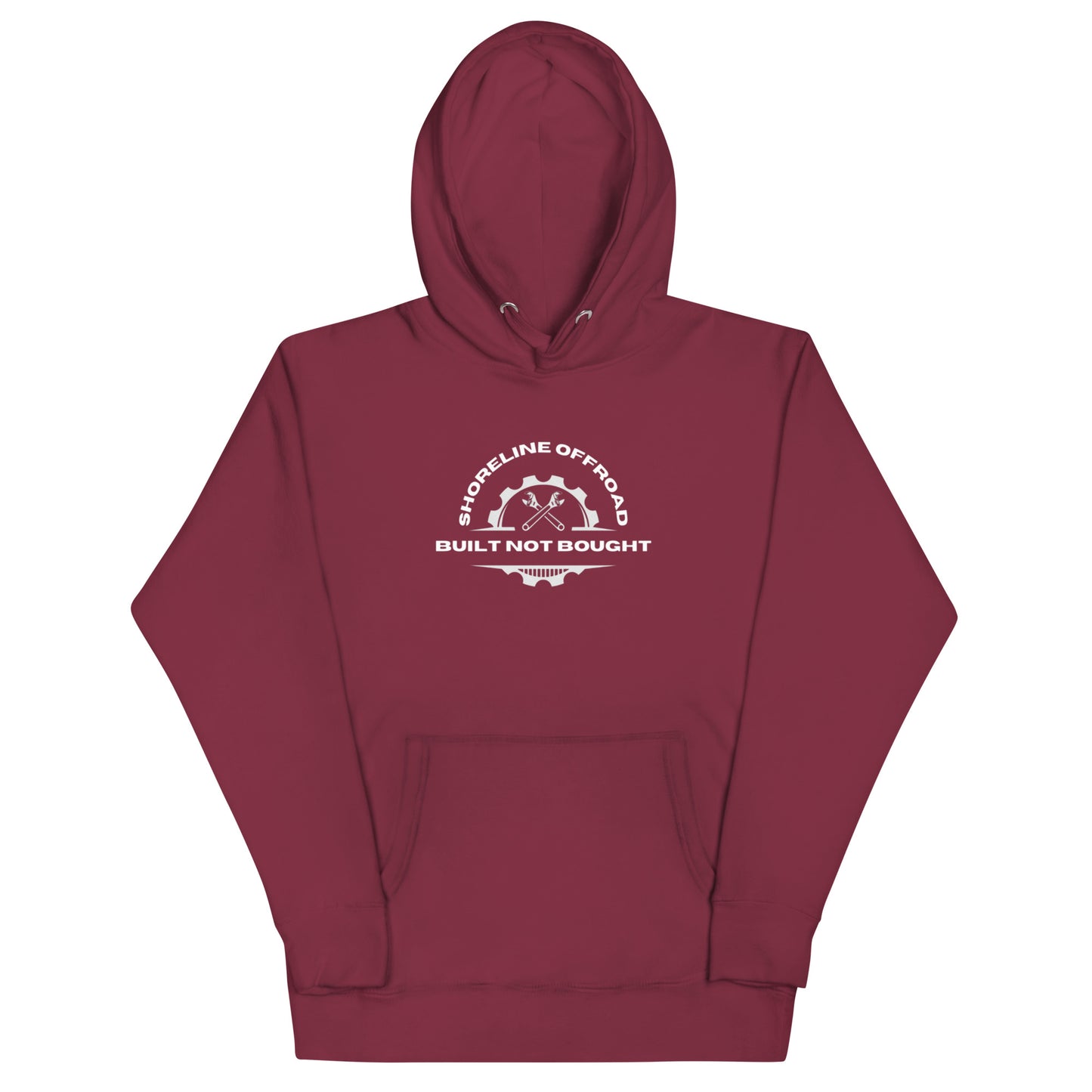 a maroon hoodie with a white logo on it