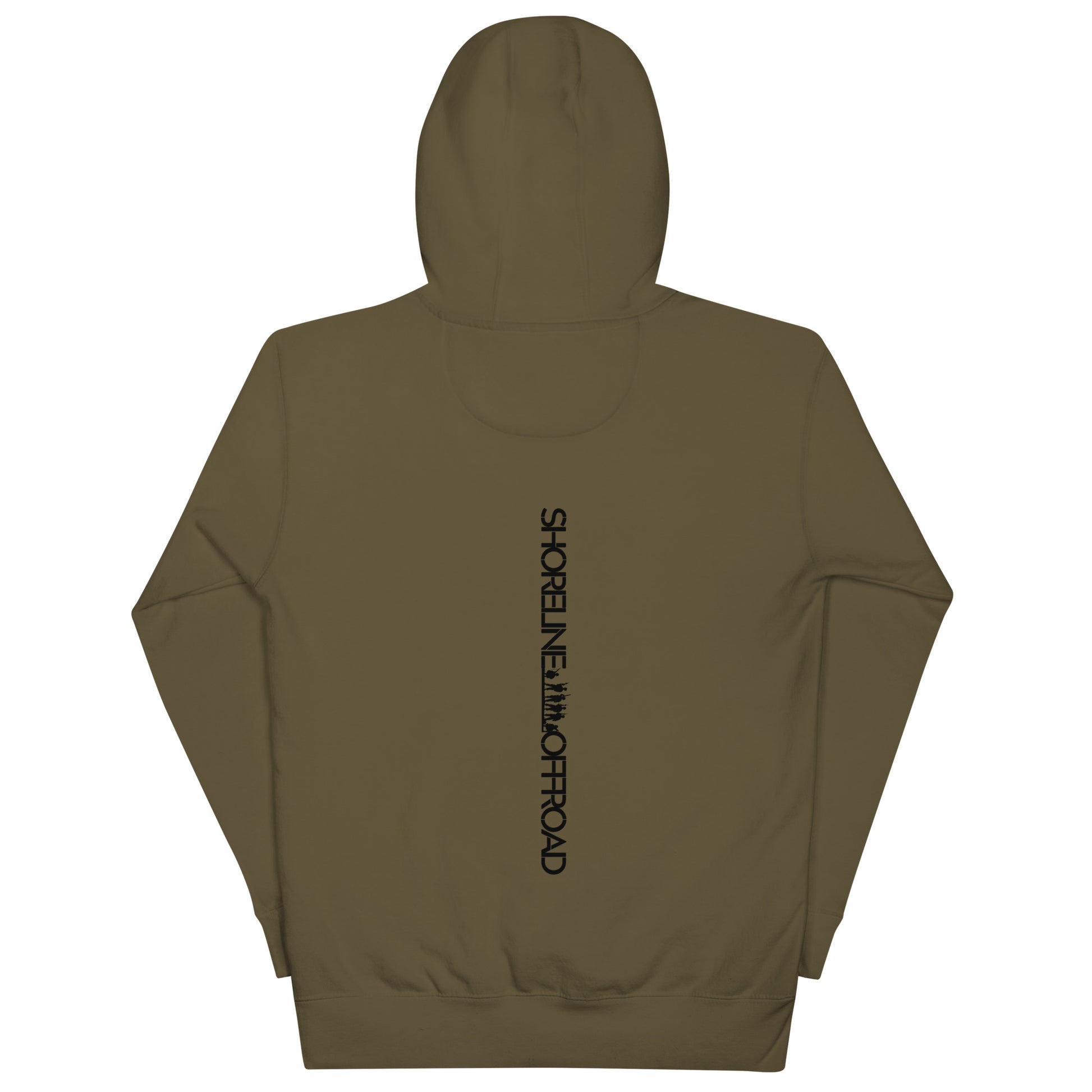 a brown hoodie with a black print on it