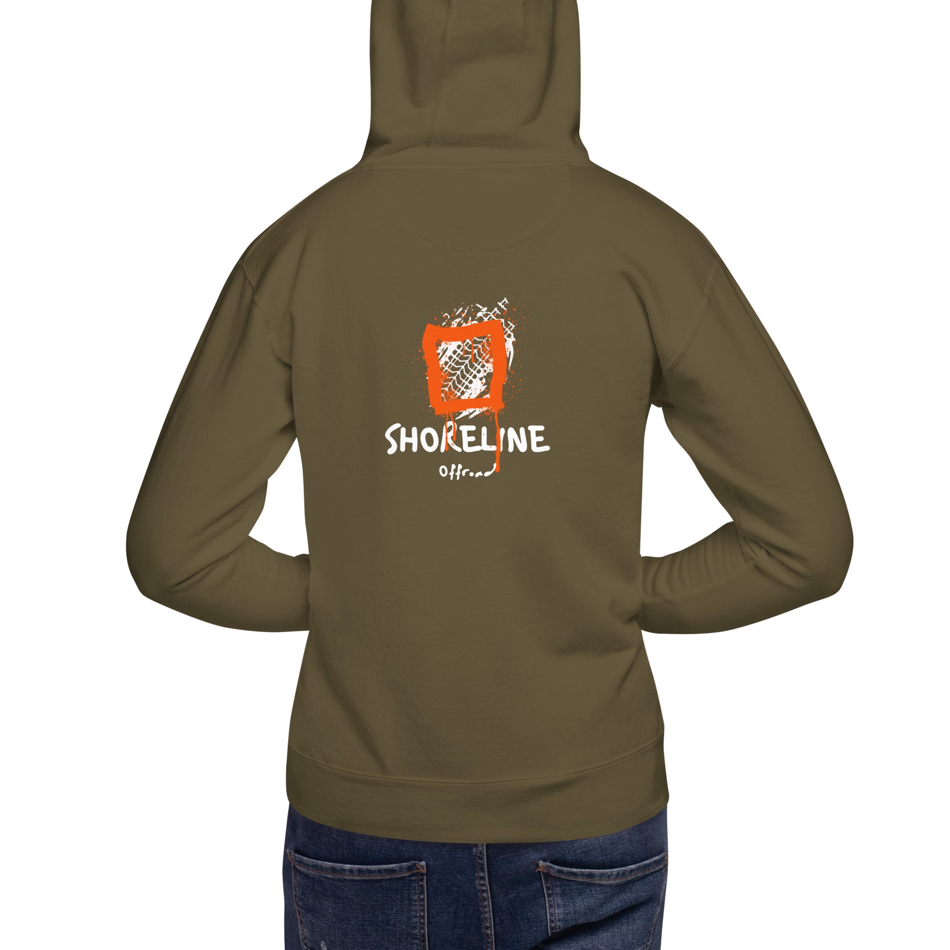 a woman wearing a brown hoodie with a basketball design on it