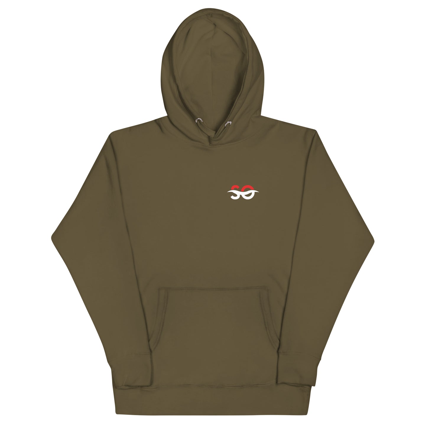 a brown hoodie with a red eye on it