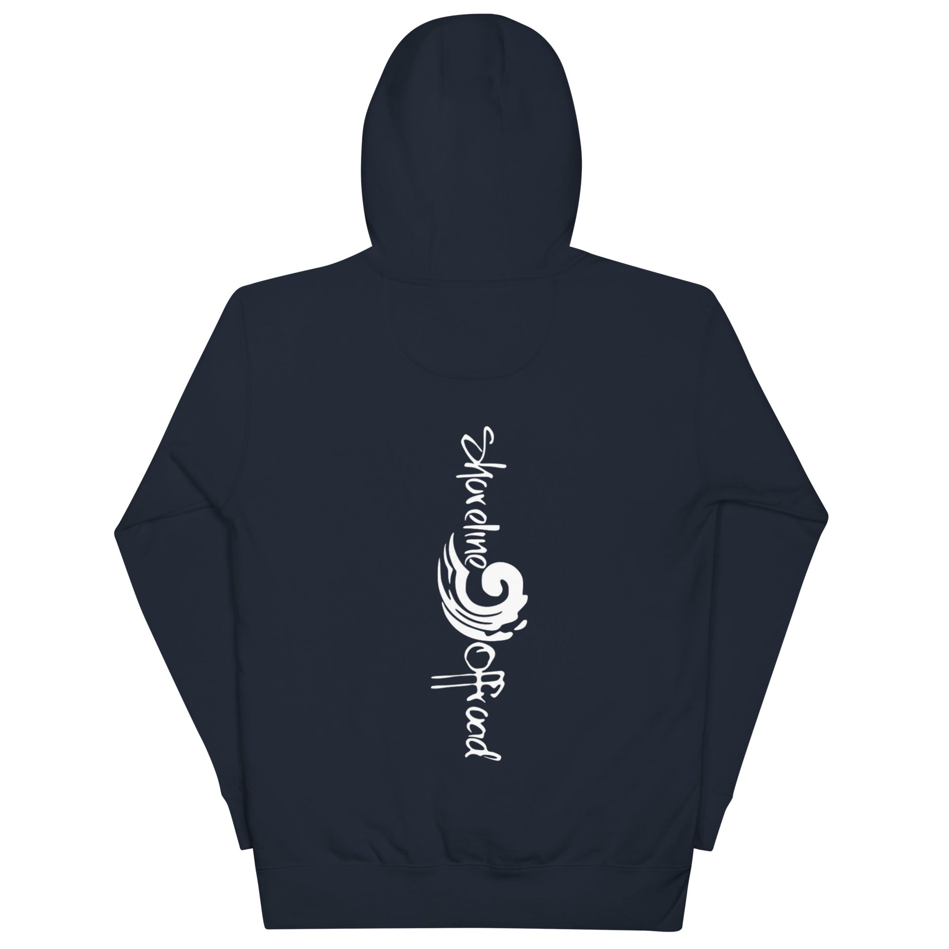 a black hoodie with a white design on it