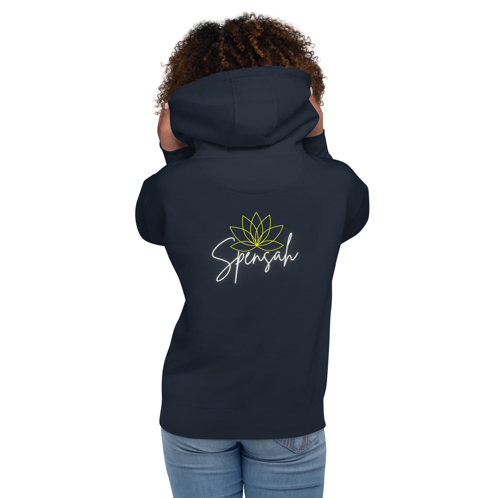 a woman wearing a hoodie with the words sprouty on it