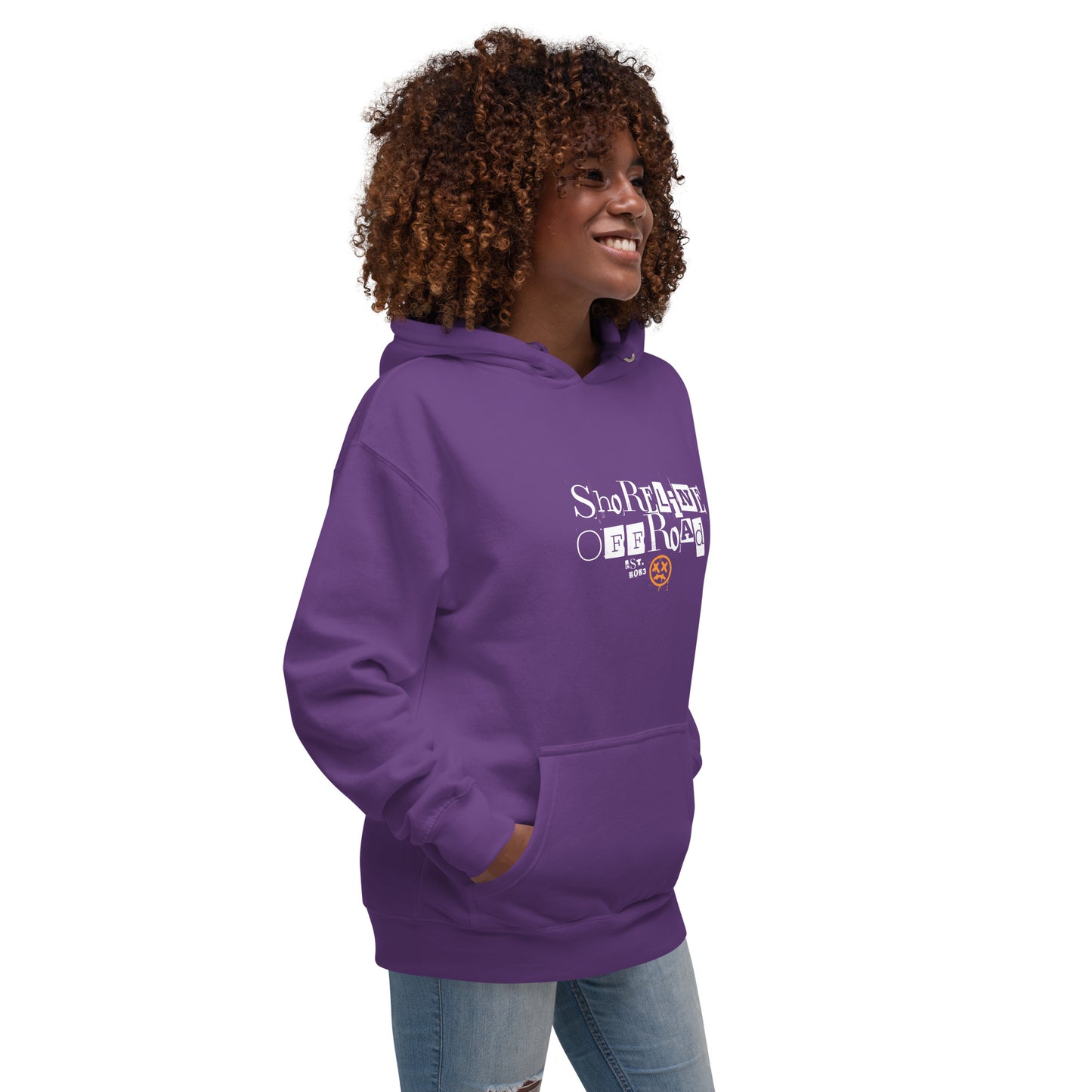 a woman wearing a purple hoodie with the words southside on it