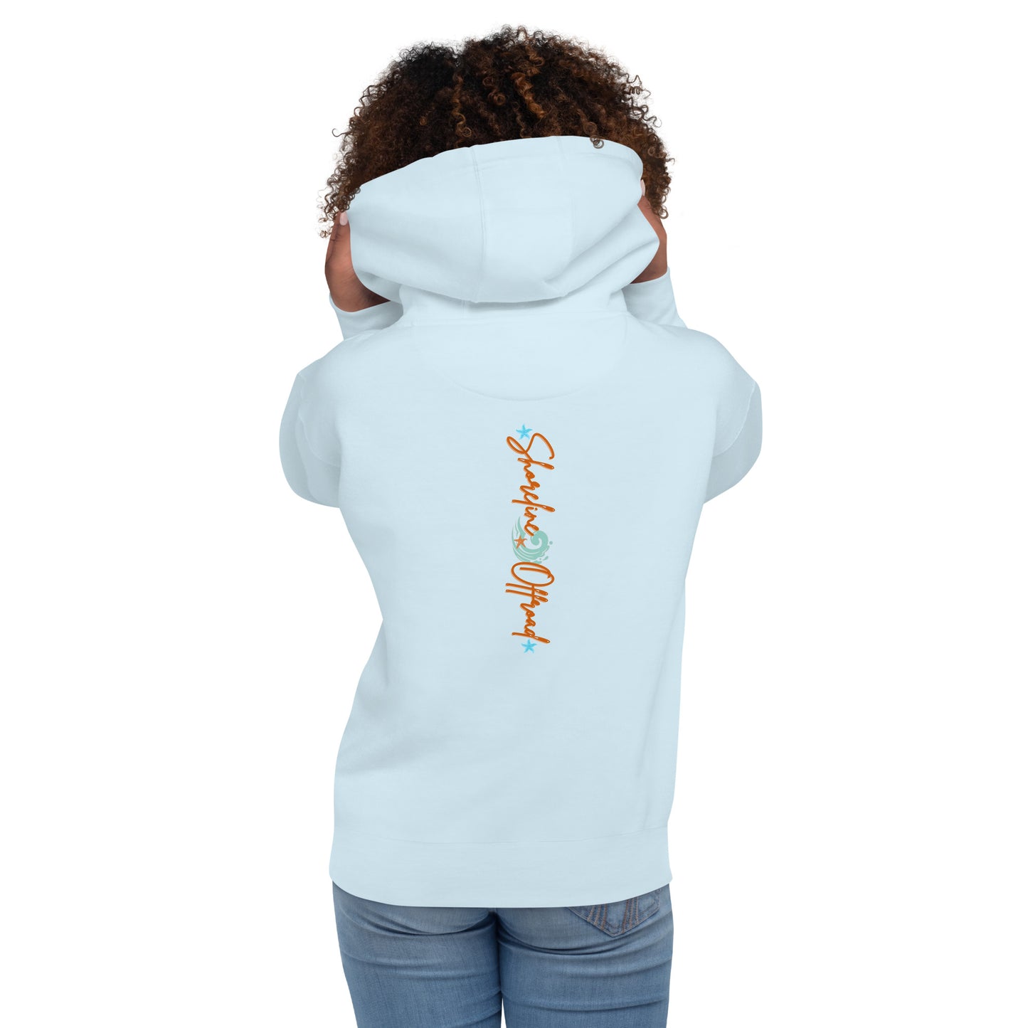 a woman wearing a white hoodie with the word hope on it