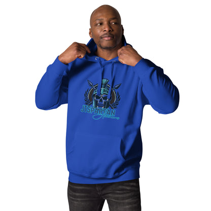 a man in a blue hoodie is posing for the camera