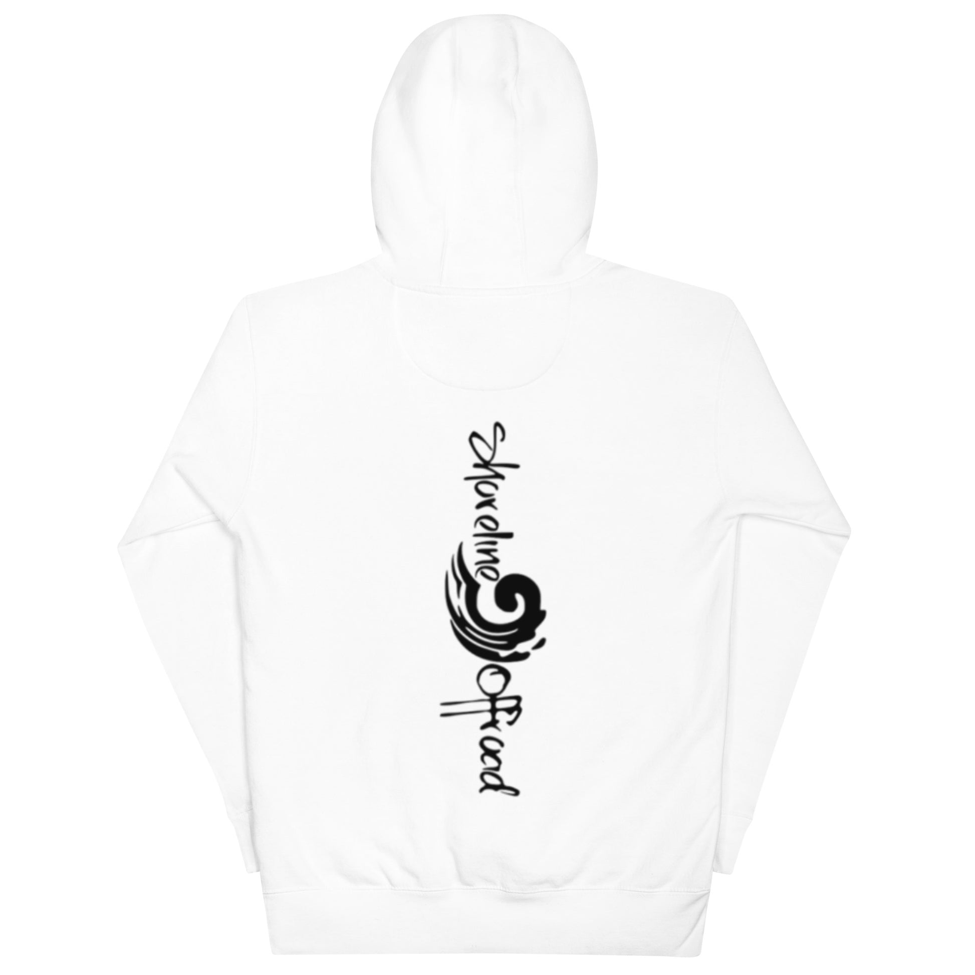 a white hoodie with a black and white logo