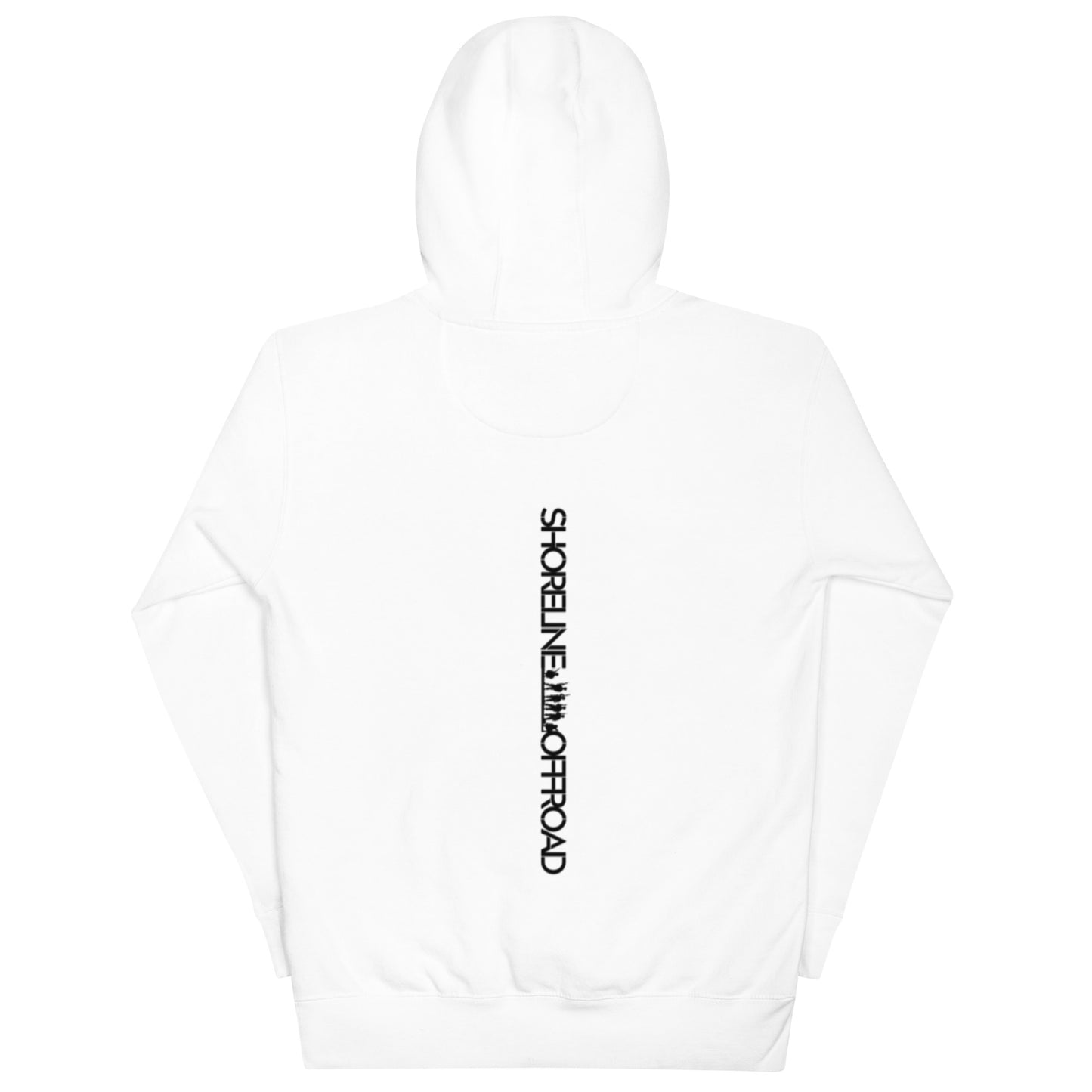 a white hoodie with a black and white logo