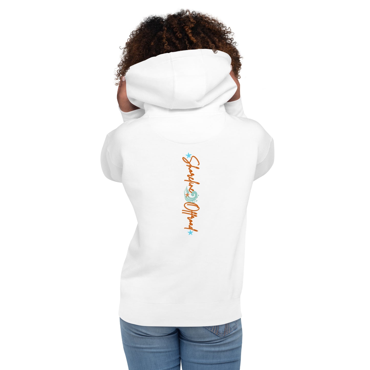 a woman wearing a white hoodie with the word hope written on it