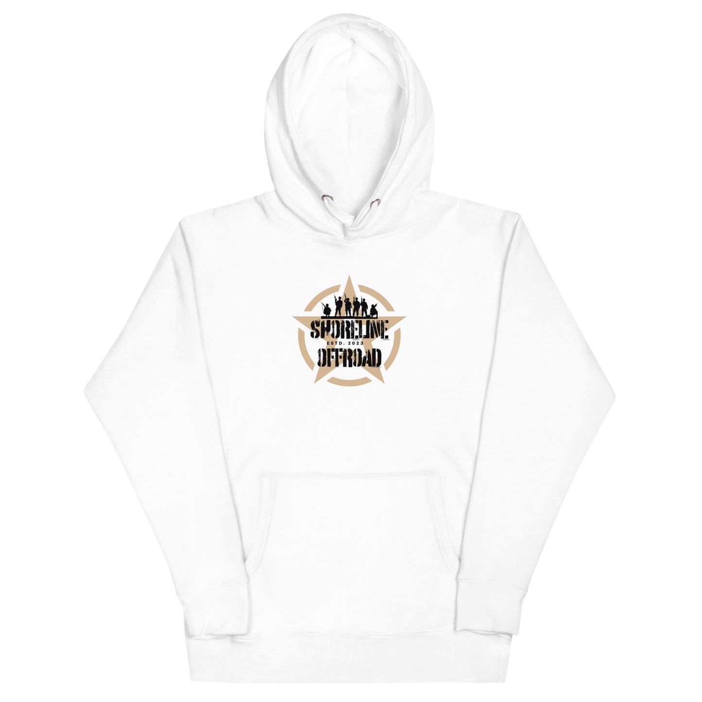 a white hoodie with a picture of a group of people on it