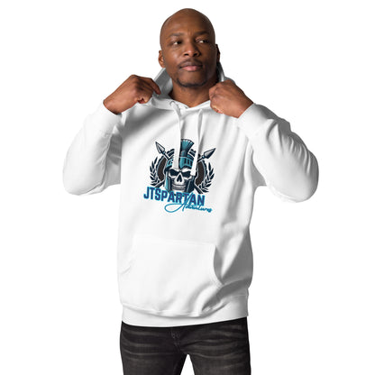 a man in a white hoodie is posing for the camera