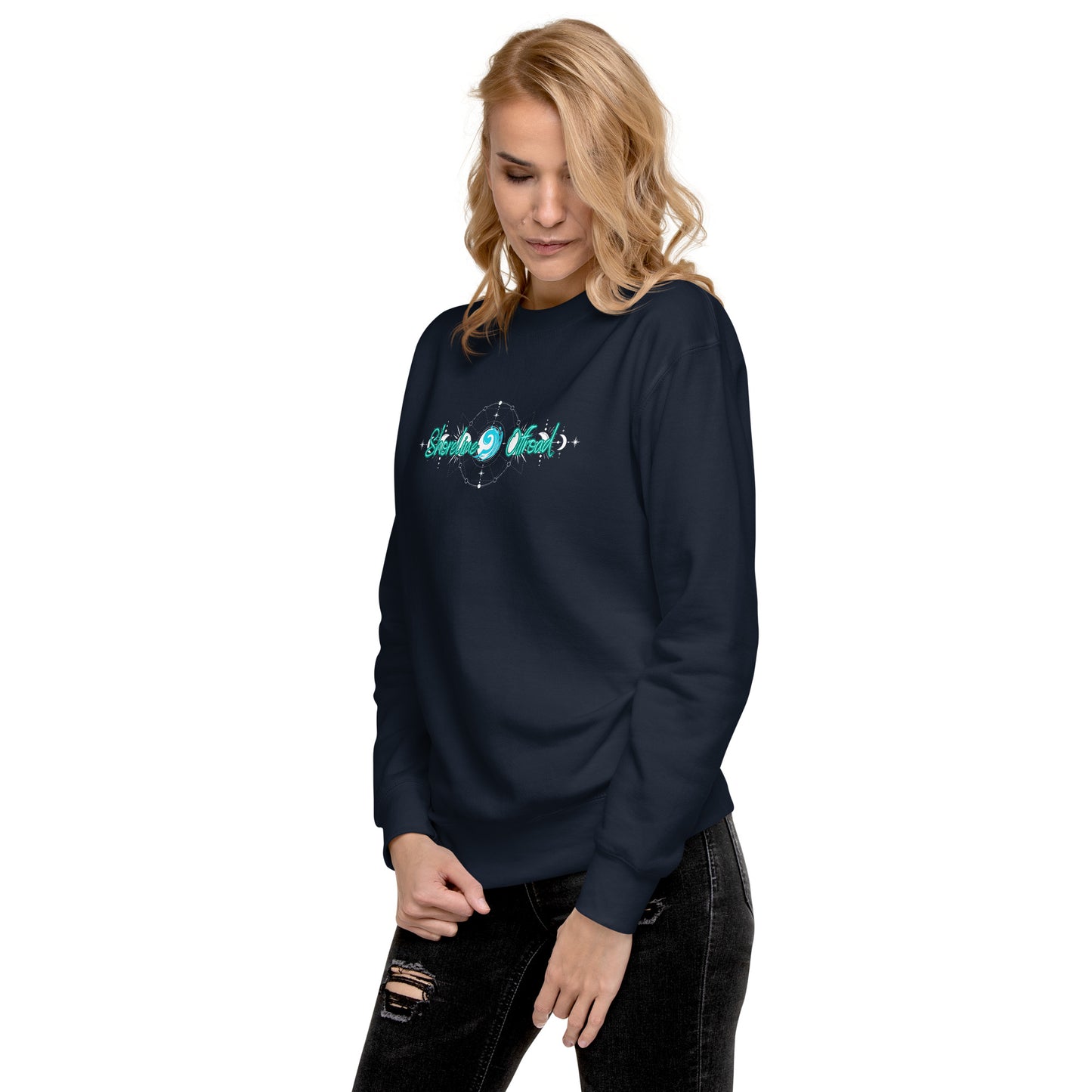 a woman wearing a sweatshirt with the word love on it