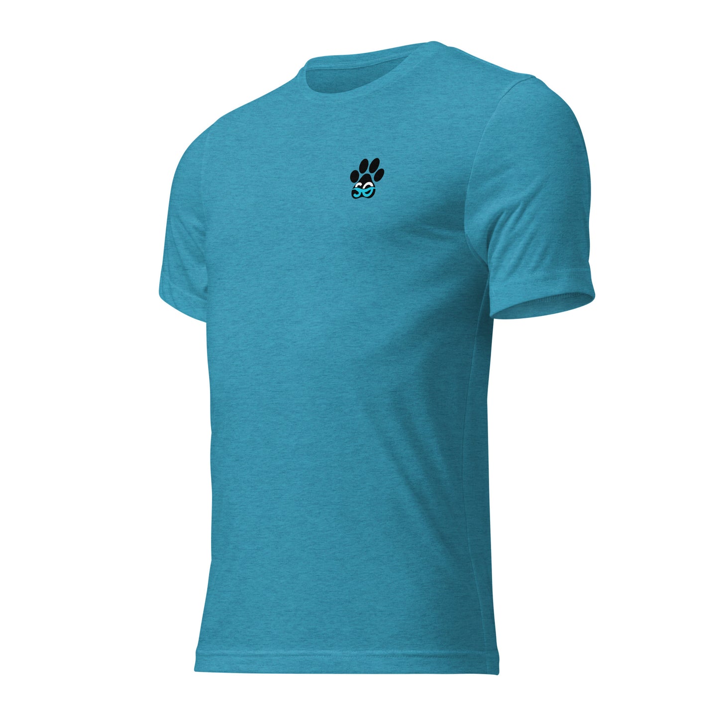 a blue t - shirt with a dog's paw on it