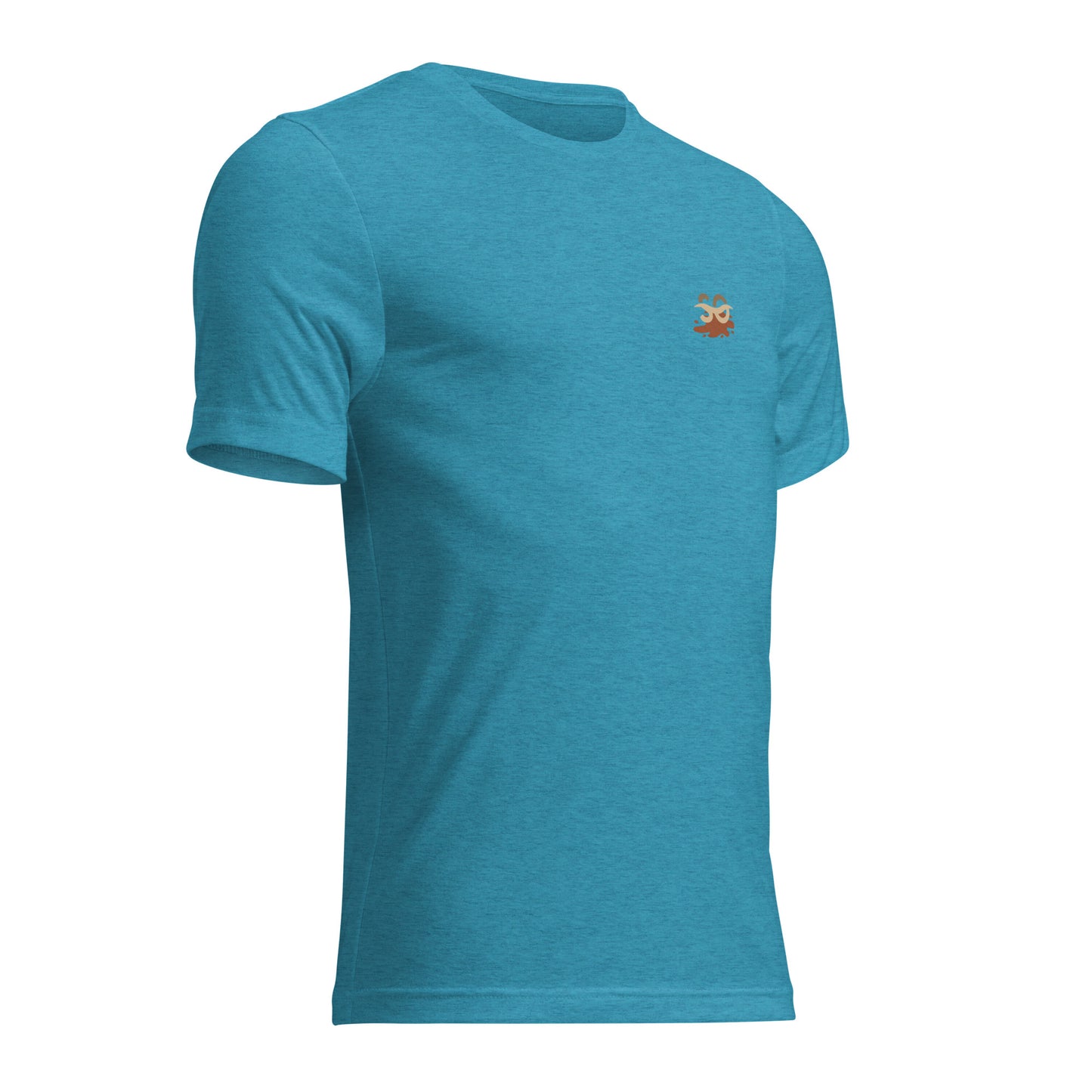 a blue t - shirt with a small orange fox on the chest