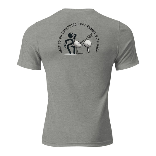 a grey t - shirt with an image of a person holding a ball