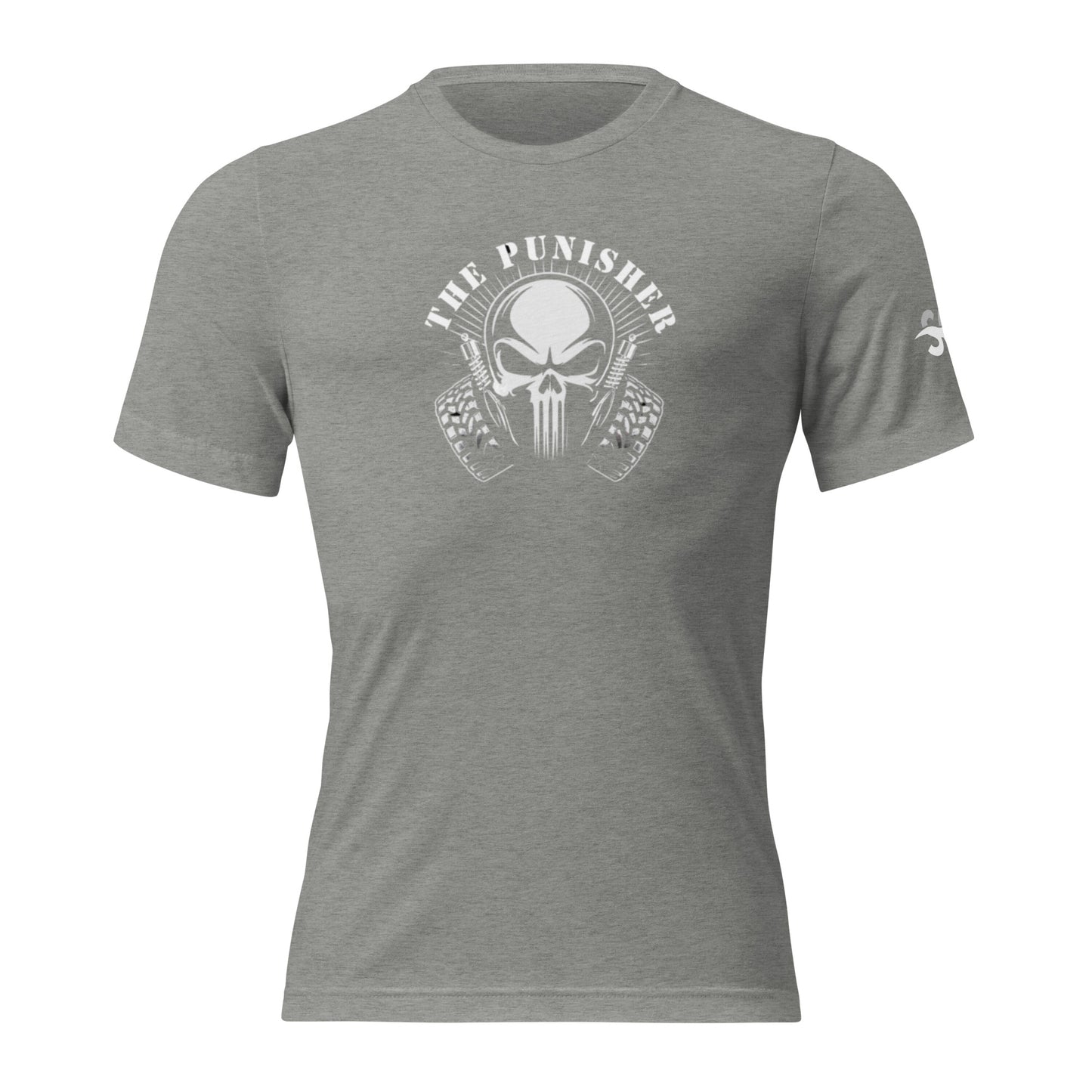 a gray t - shirt with a skull on it