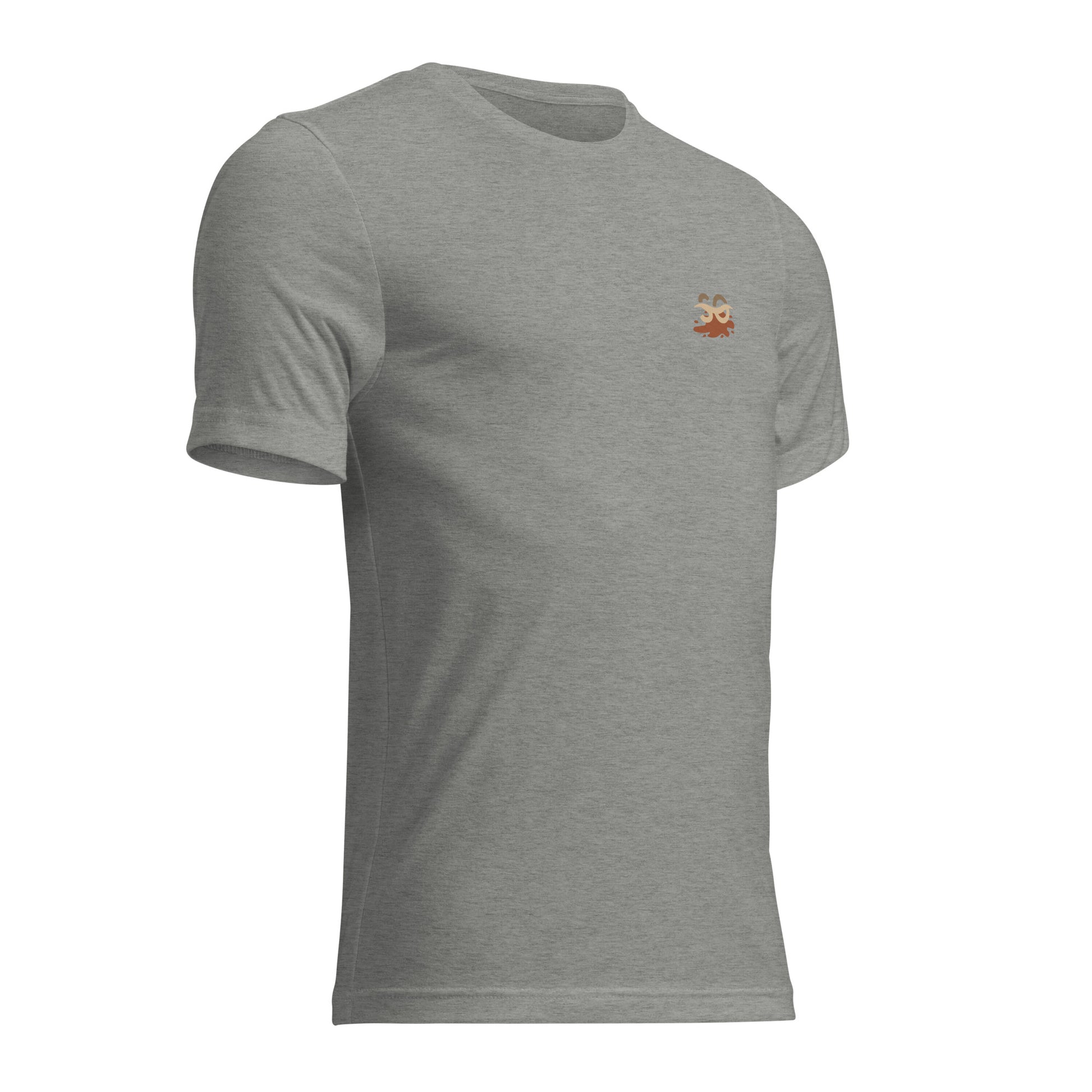 a grey t - shirt with a small orange cat on the chest