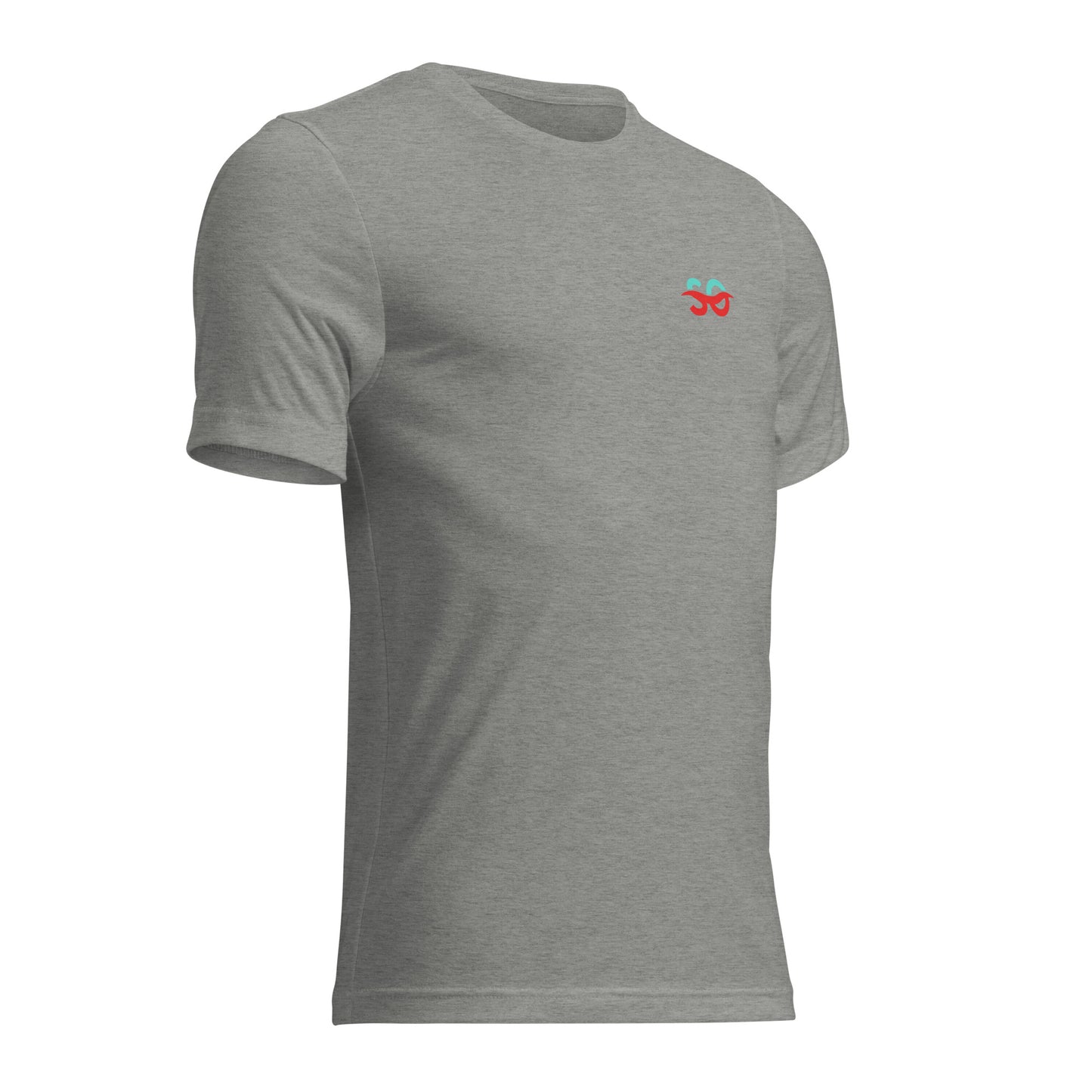 a grey t - shirt with a red butterfly on the chest