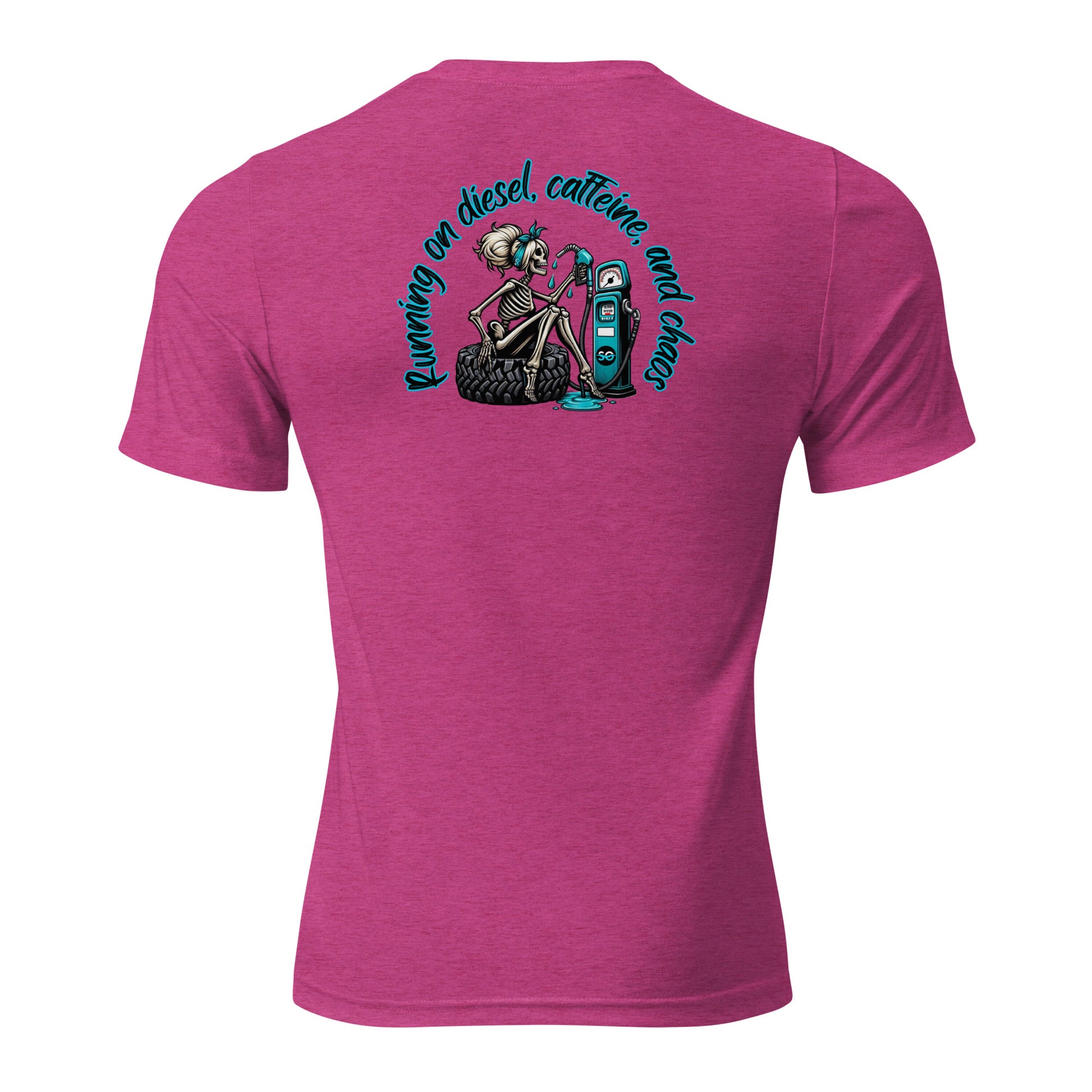 a pink t - shirt with a skeleton holding a skateboard