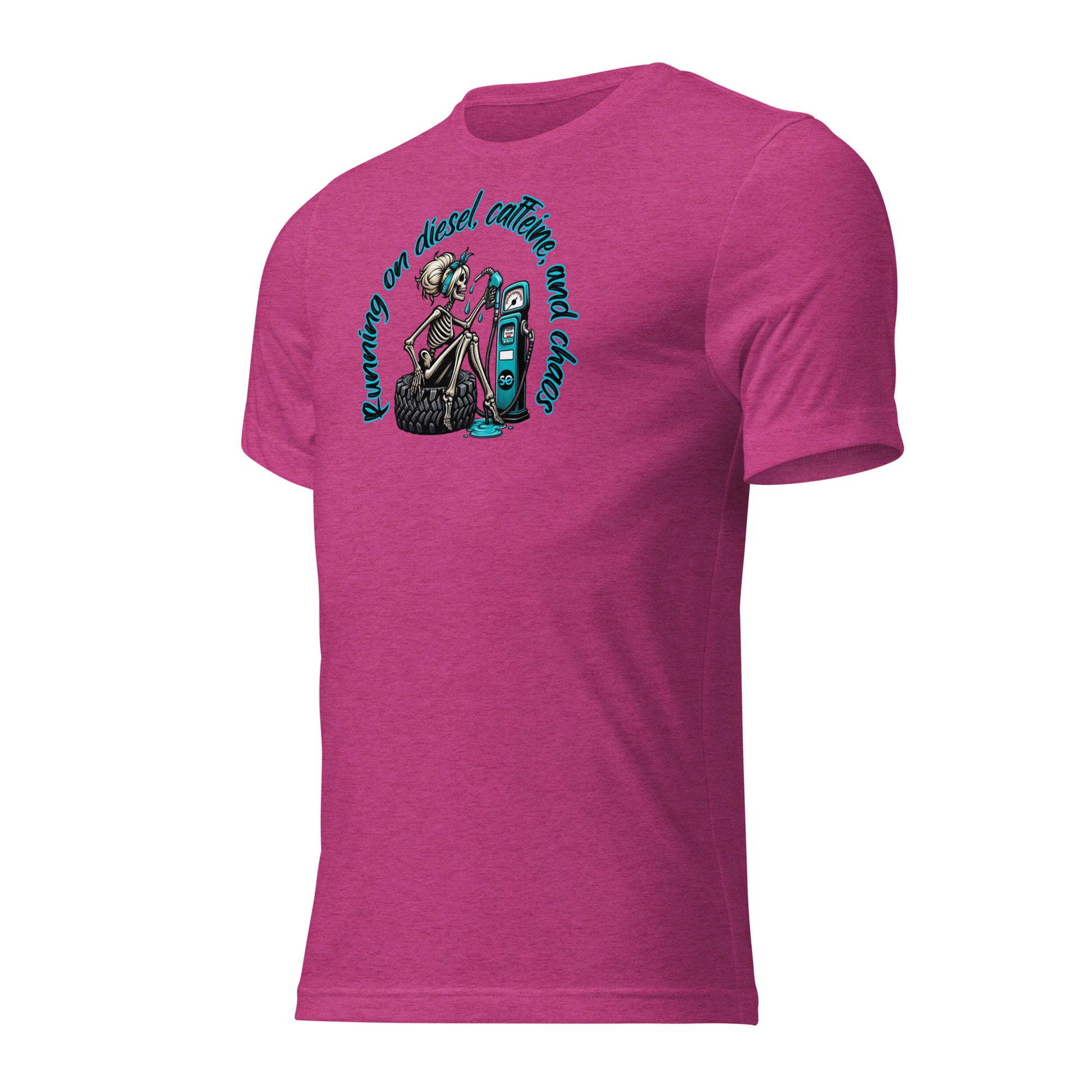 a pink t - shirt with a skeleton on it
