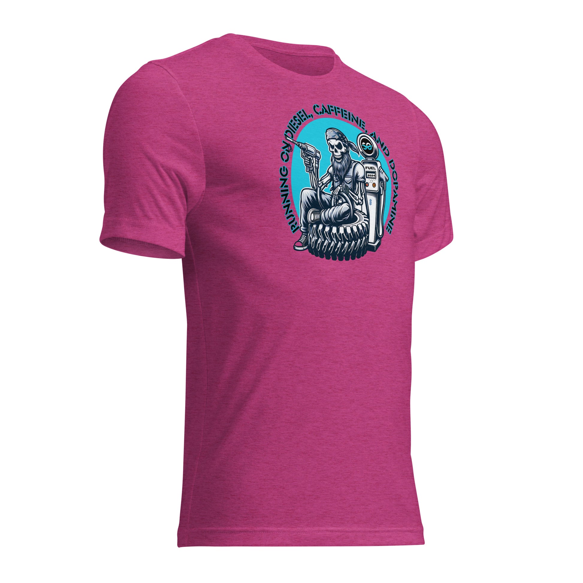 a pink t - shirt with a picture of a skeleton on it