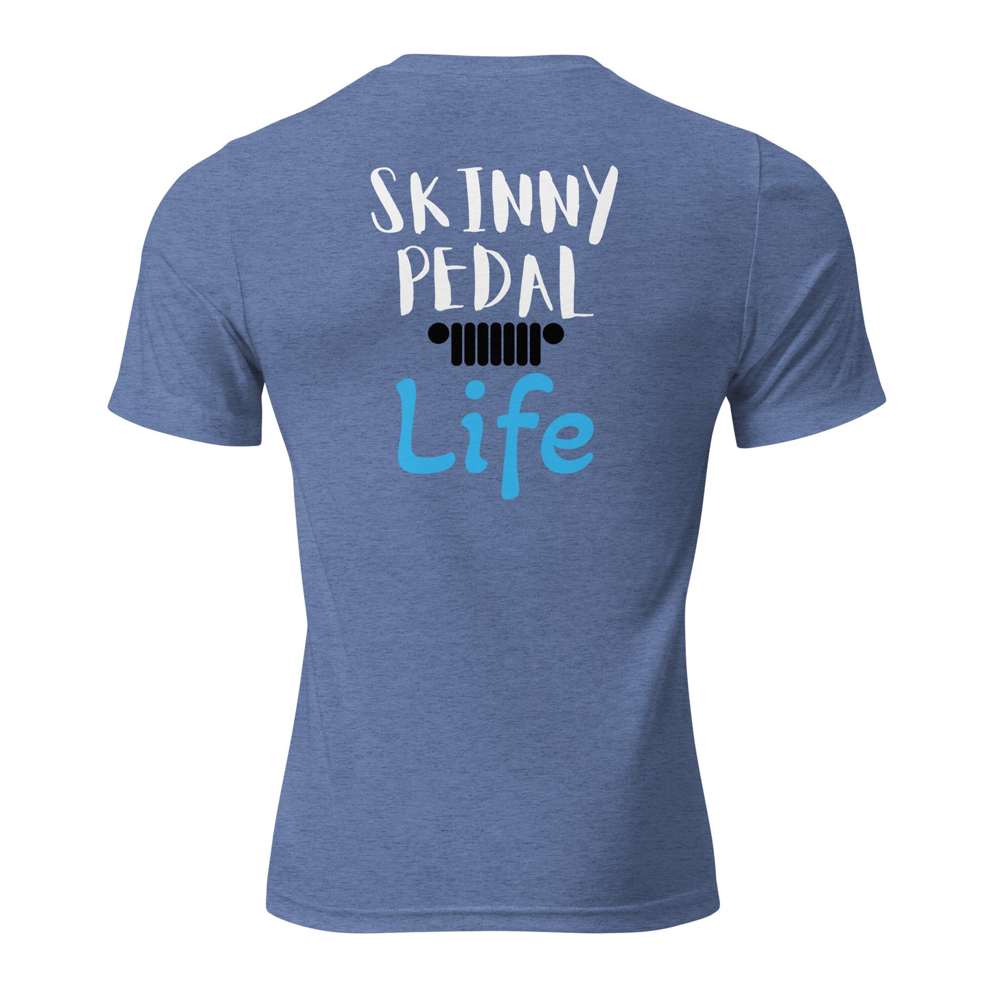 a blue shirt that says ski tiny pedal life