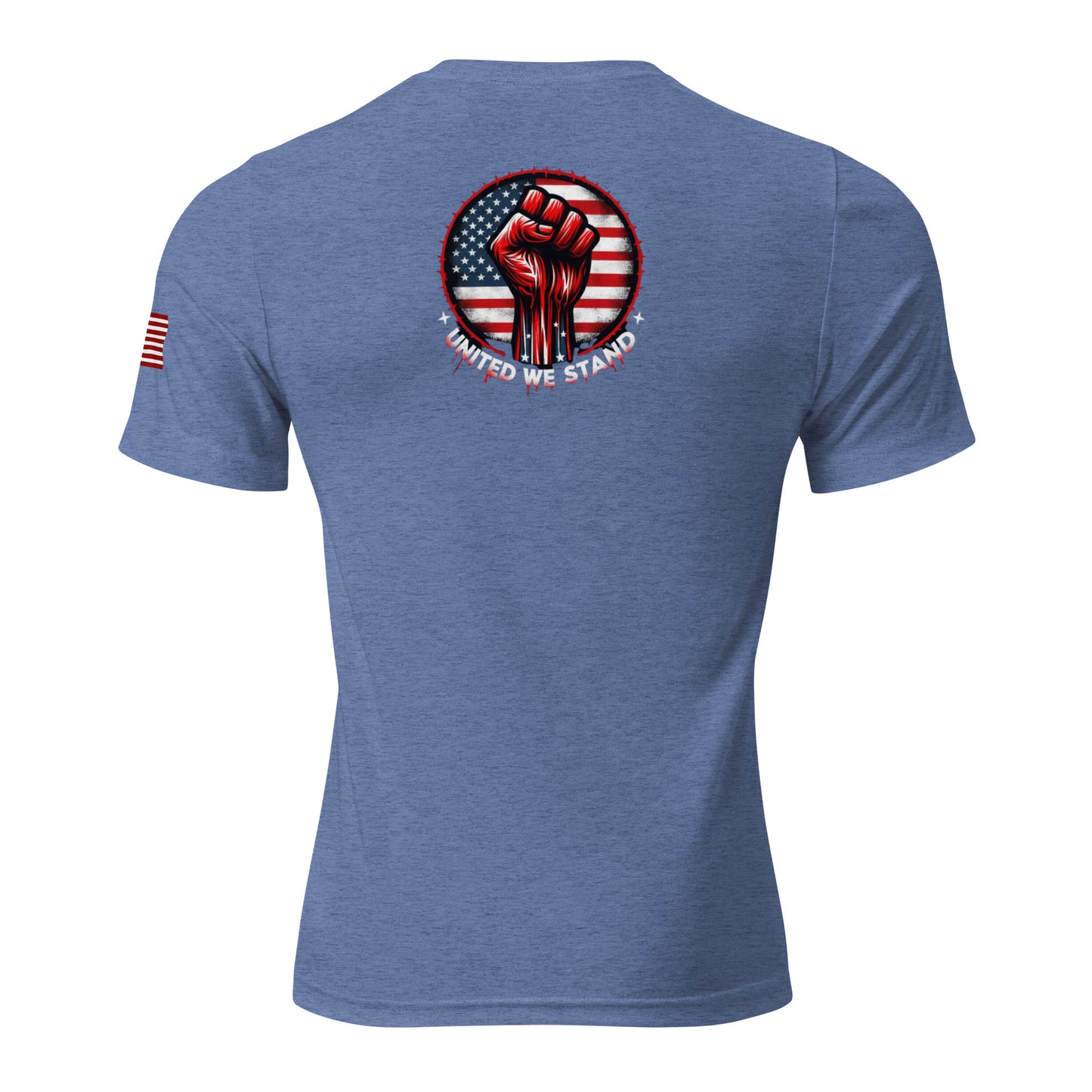 a blue t - shirt with a fist on it