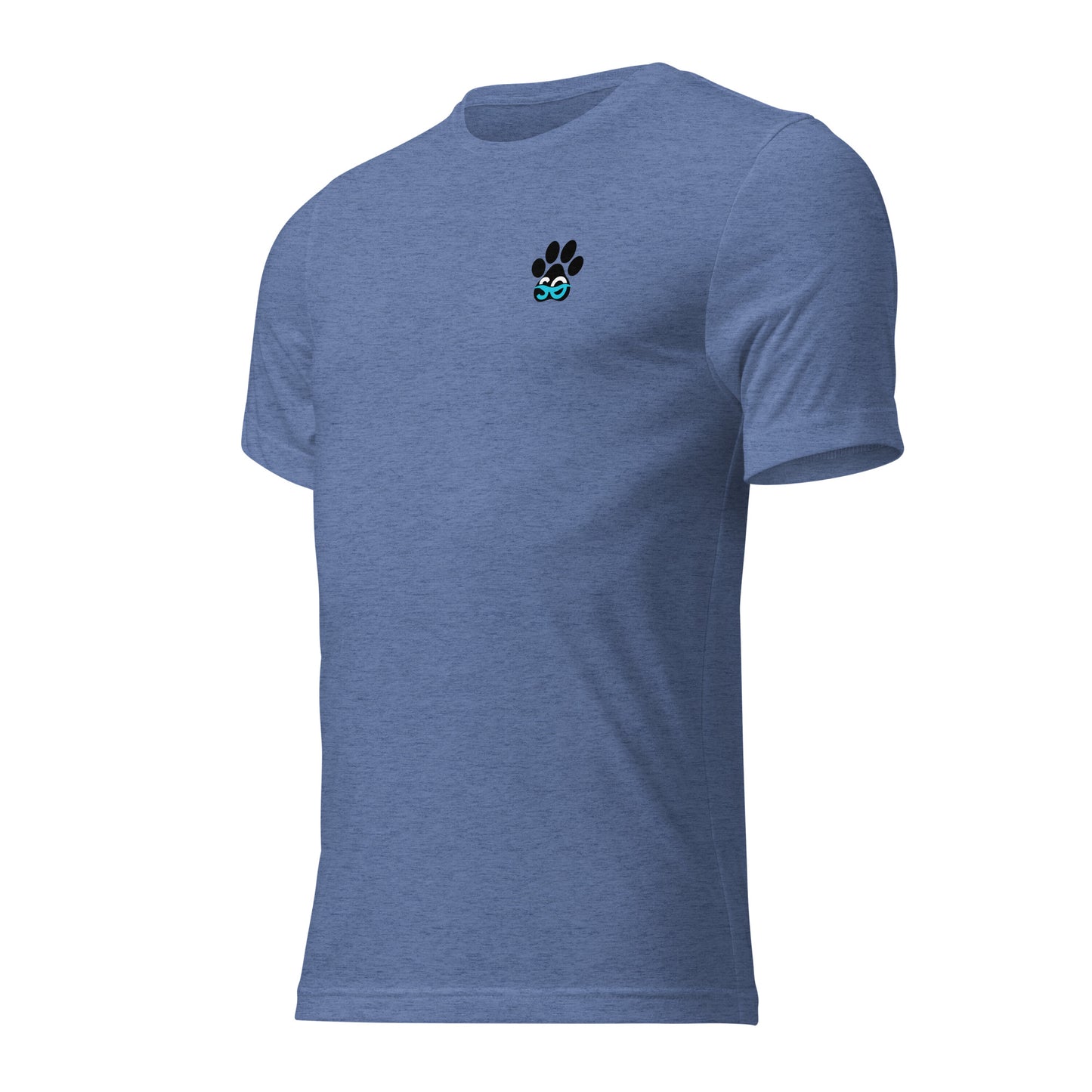 a blue t - shirt with a dog paw on it