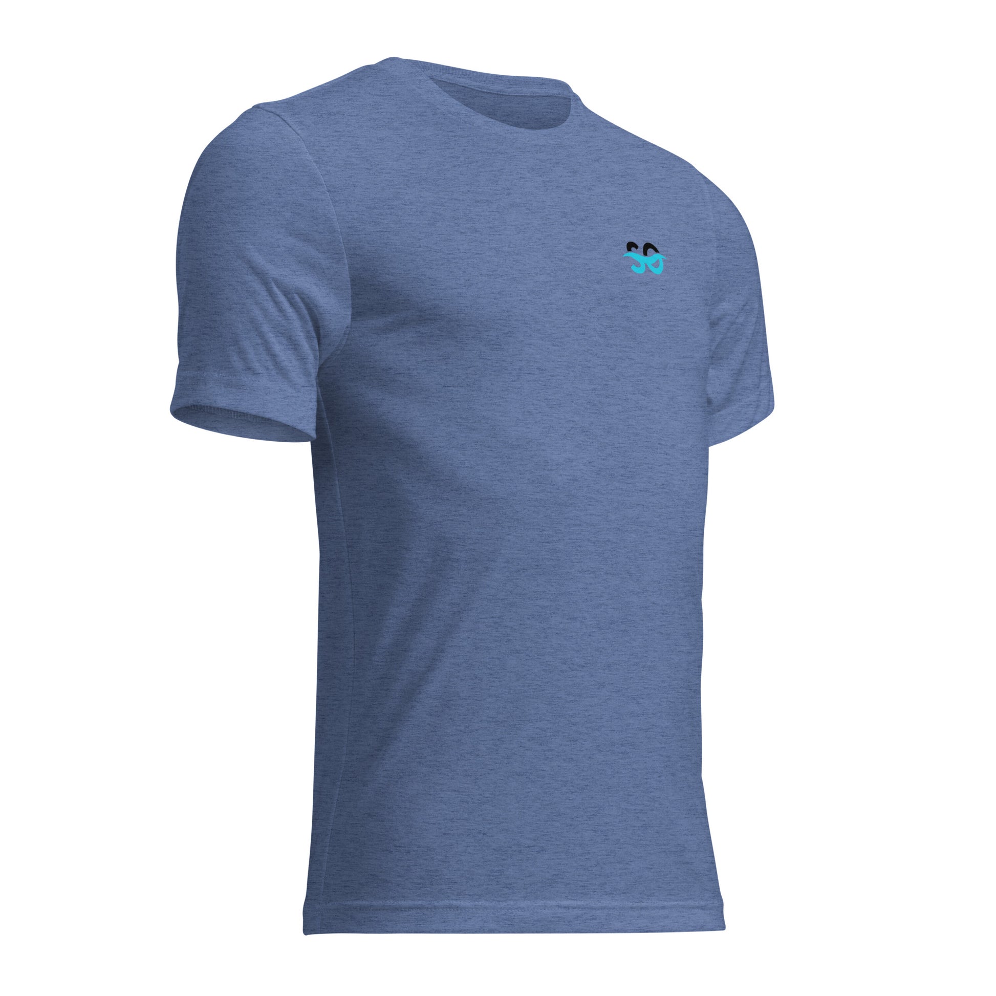 a blue t - shirt with a small blue bird on it