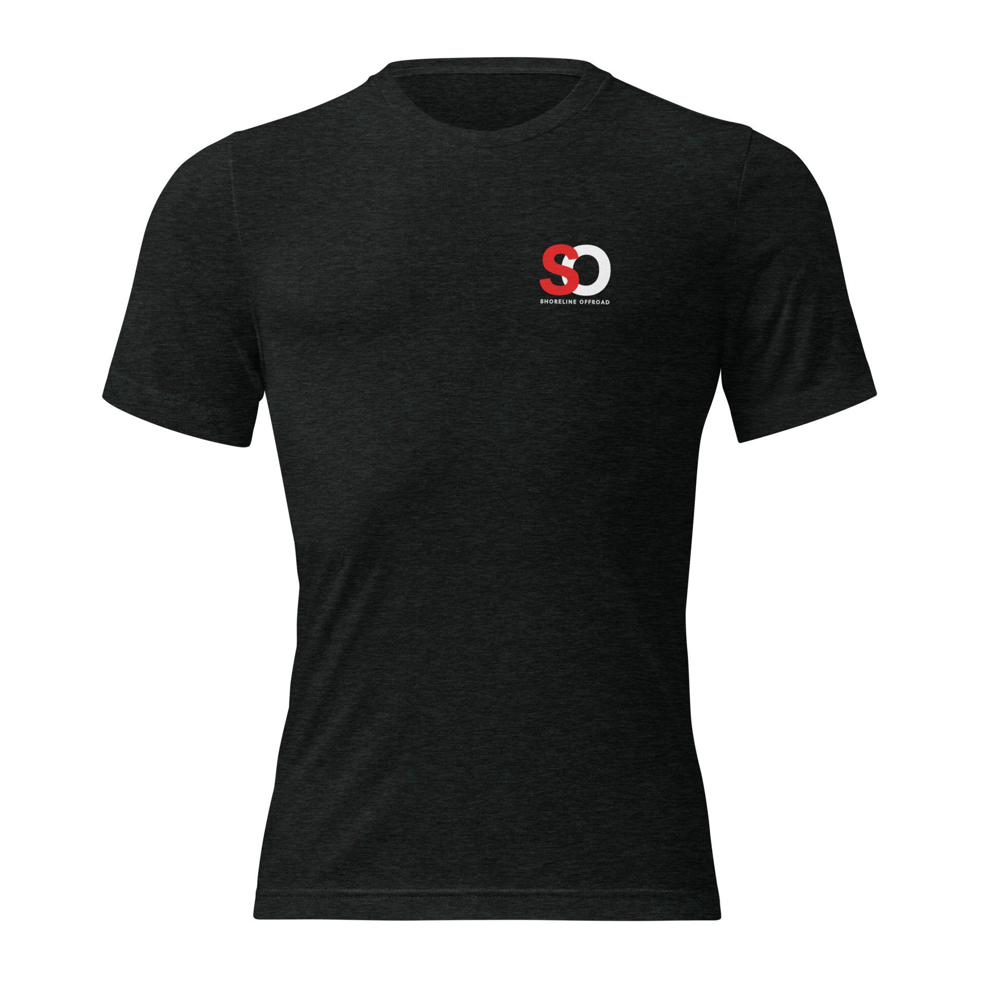 a black shirt with a red and white logo